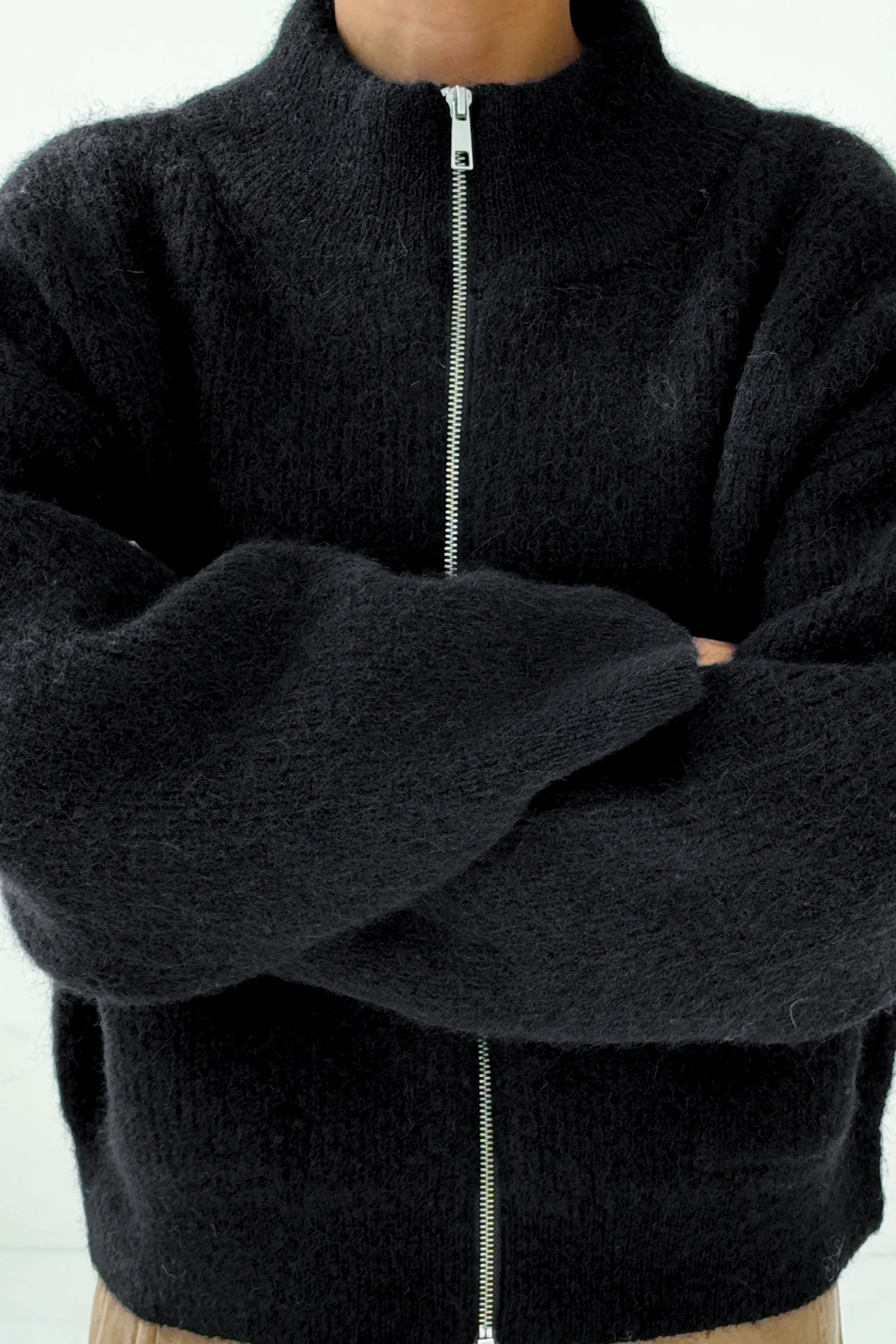 Alpaca Zip Front Jacket - Black - Image 3