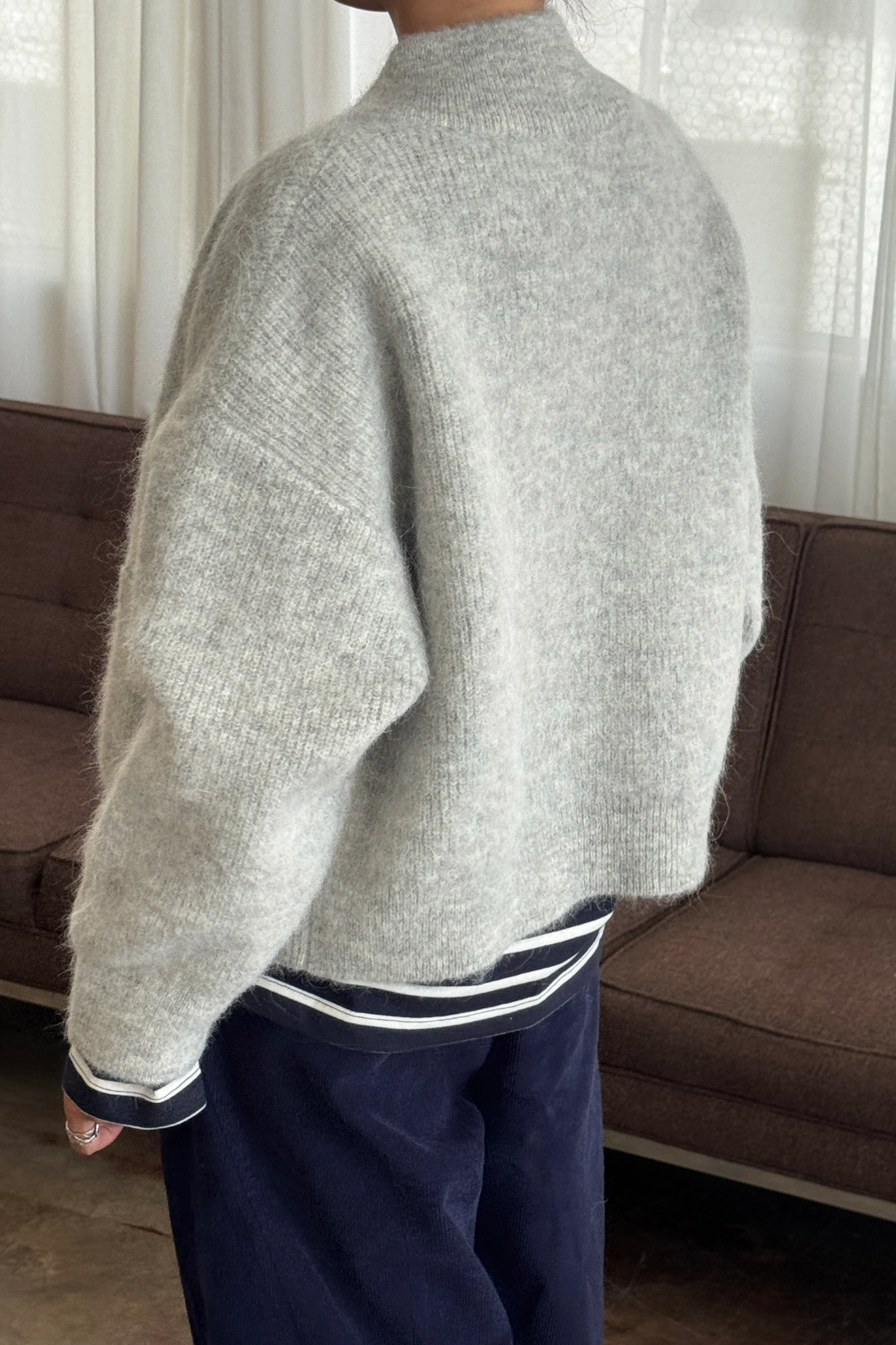 Alpaca Zip Front Jacket- Light Grey - Image 3