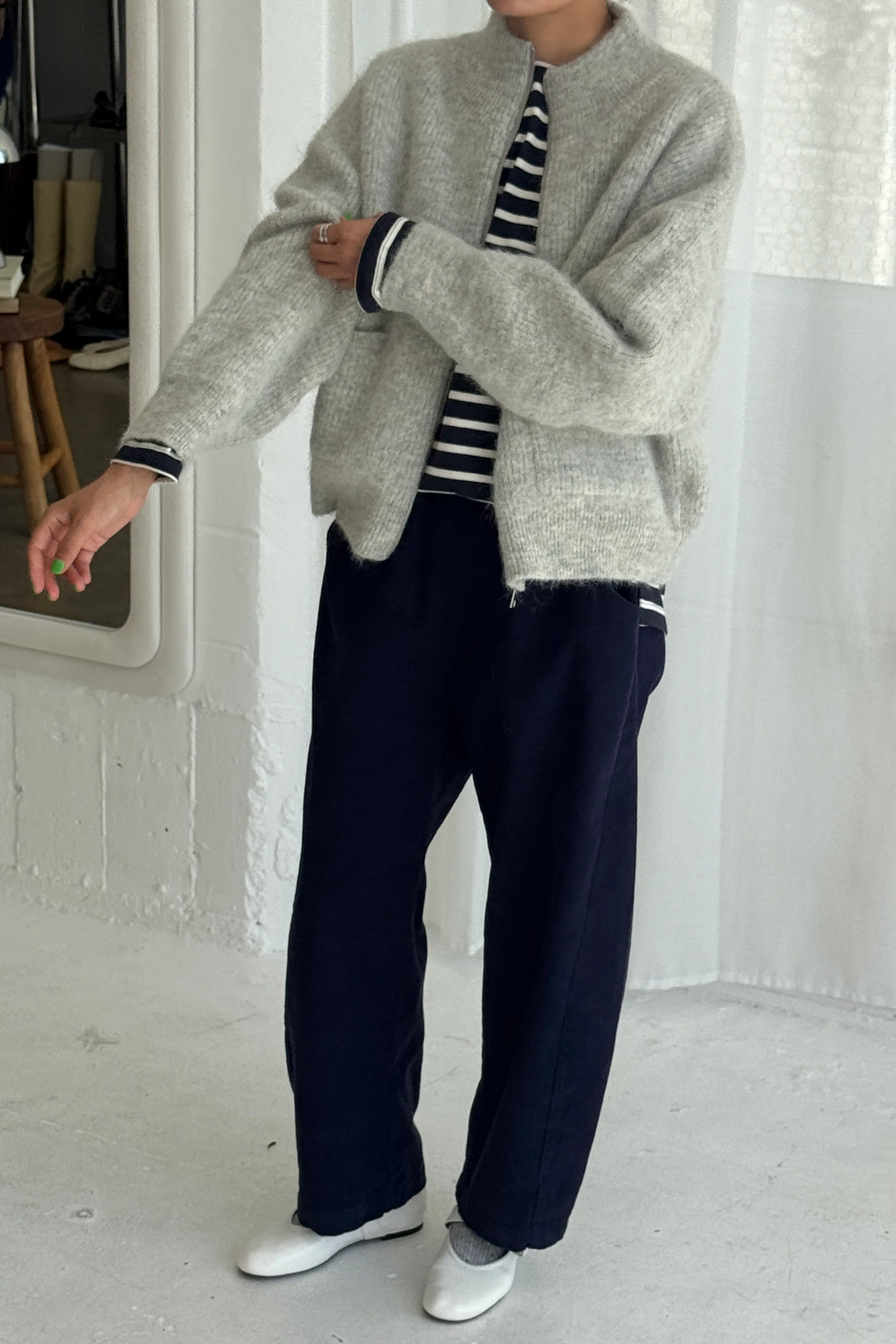 Alpaca Zip Front Jacket- Light Grey - Image 4