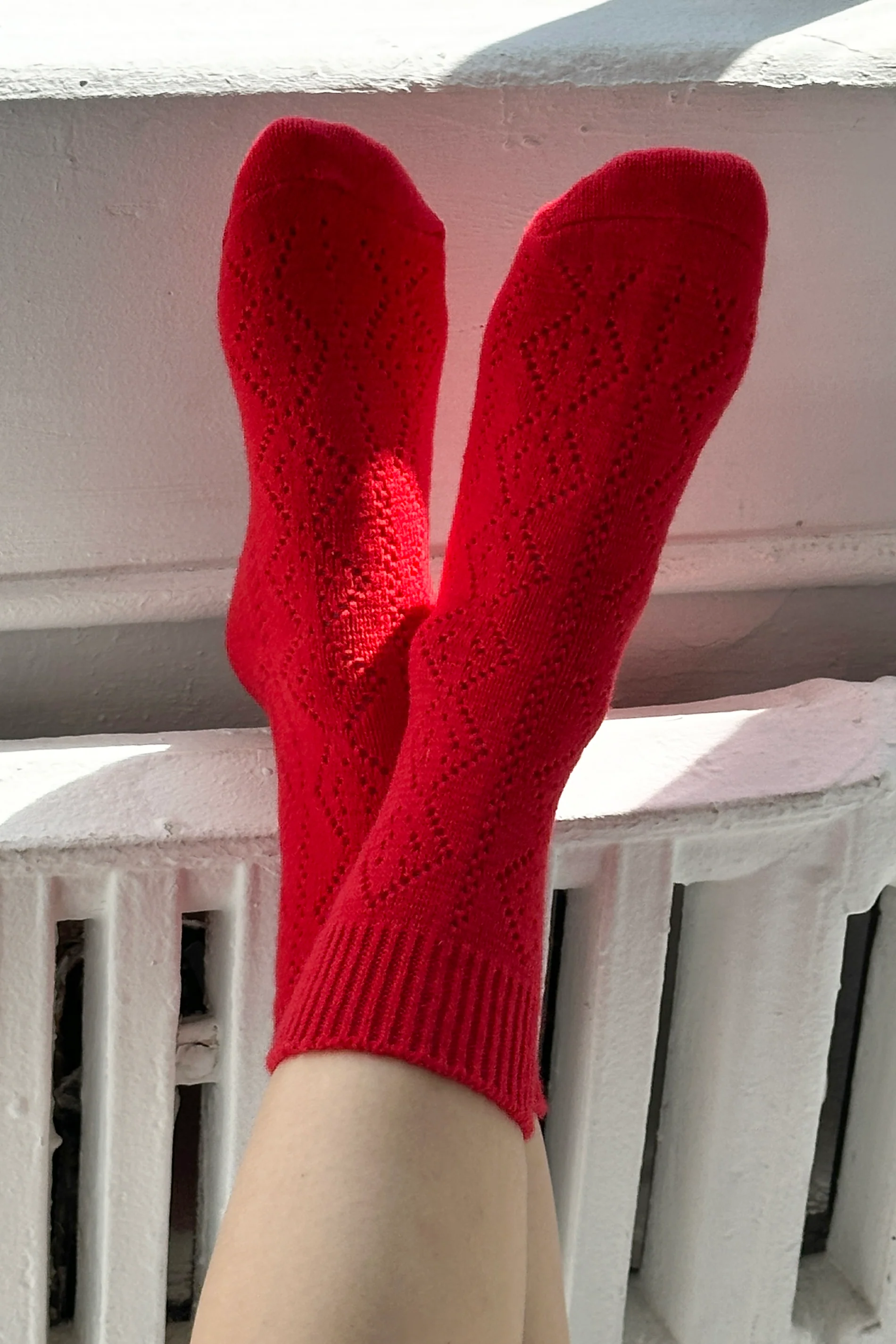 Cashmere Pointelle Socks - Red - Image 3