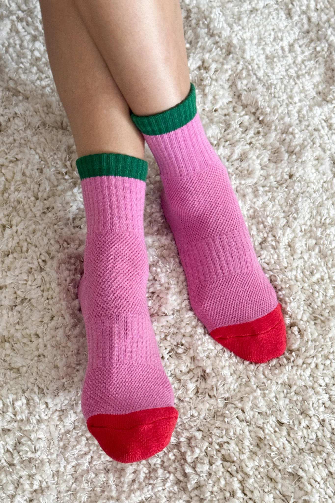 Color Block Girlfriend Socks - Rose Green - Image 3