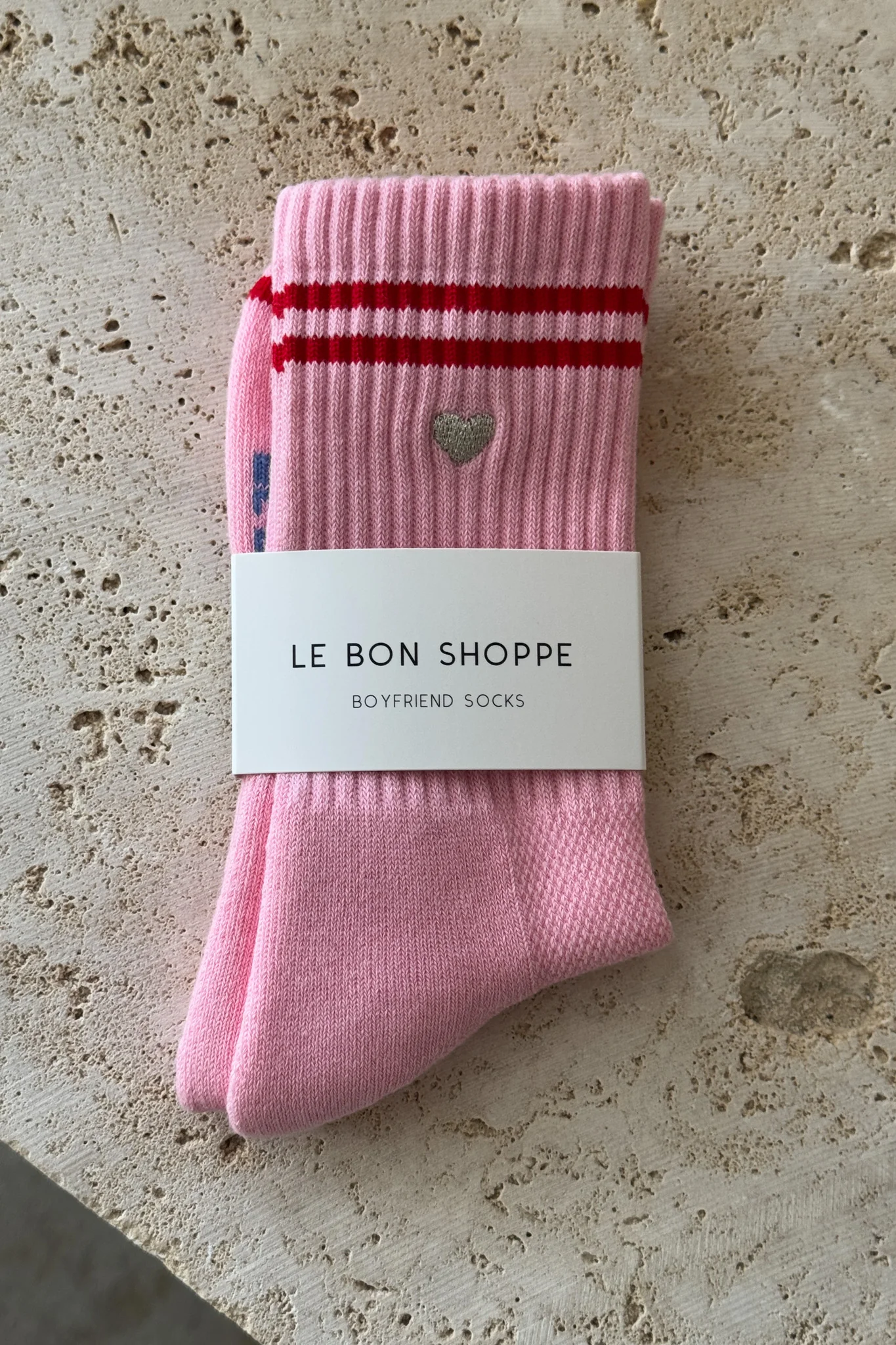 Embroidered boyfriend socks - AMOUR PINK + HEART - Image 3