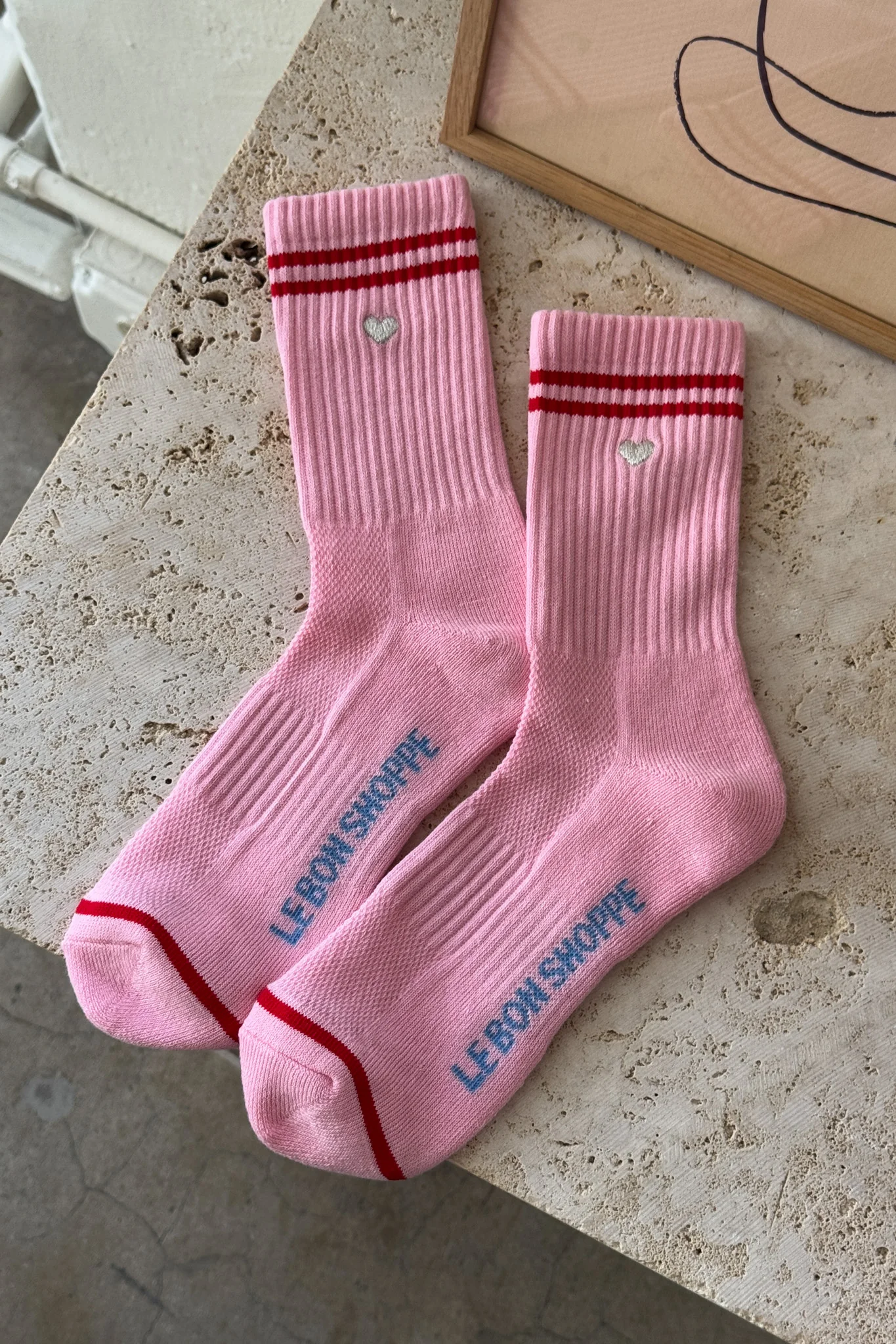 Embroidered boyfriend socks - AMOUR PINK + HEART - Image 4