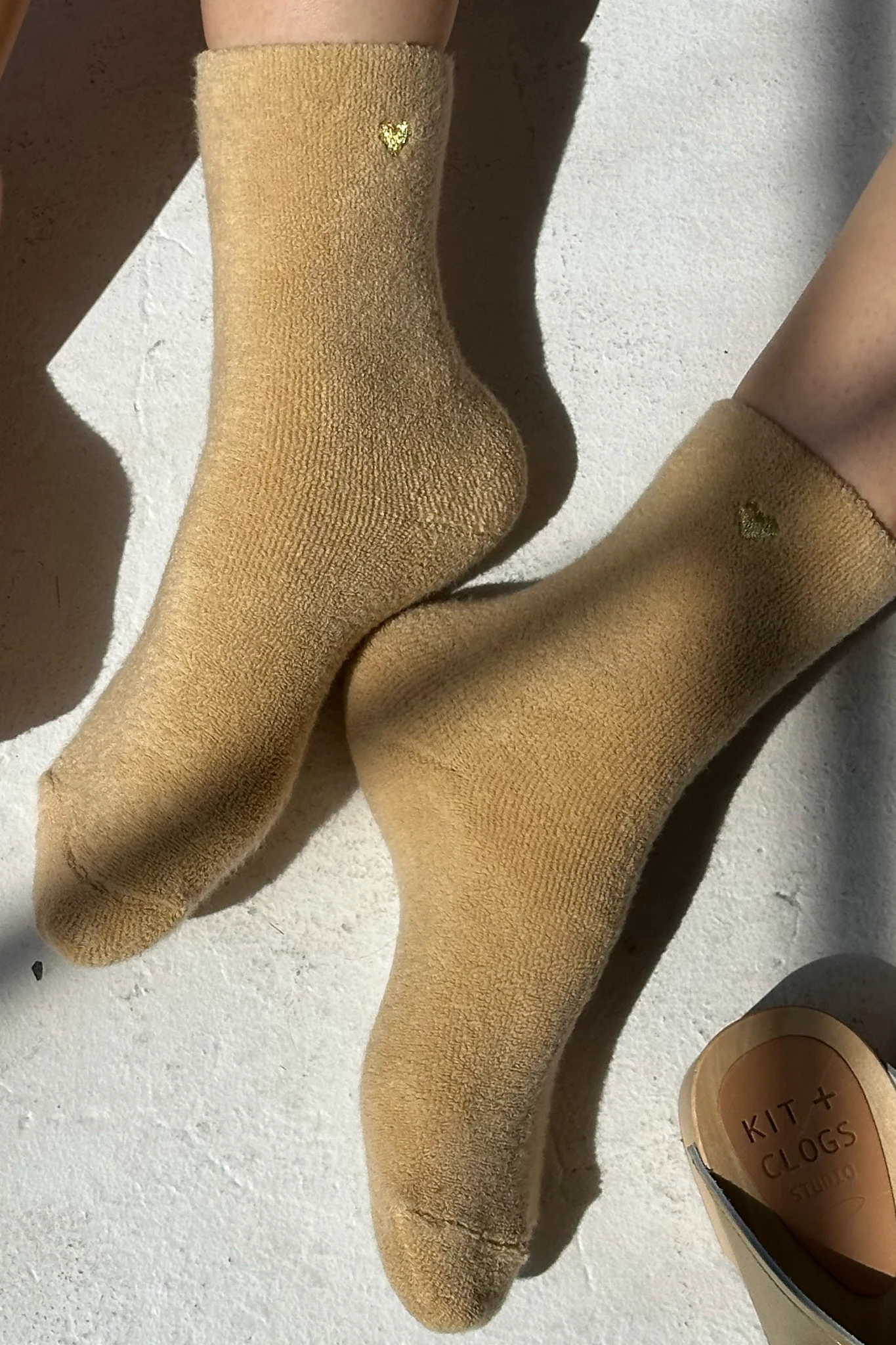 Embroidered Cloud Socks - French Vanilla + Gold Heart - Image 3