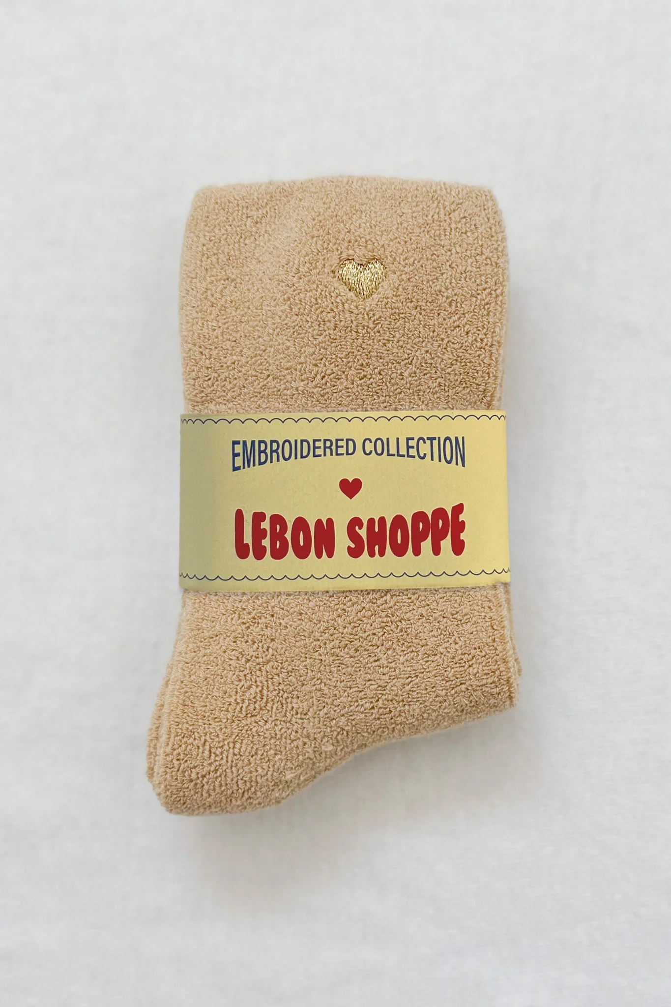 Embroidered Cloud Socks - French Vanilla + Gold Heart - Image 5