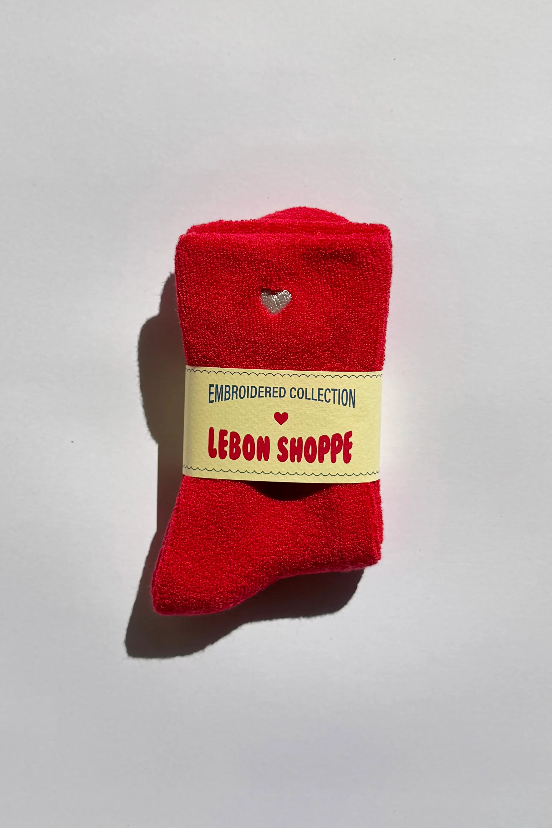 Embroidered Cloud Socks - Red + Heart - Image 3