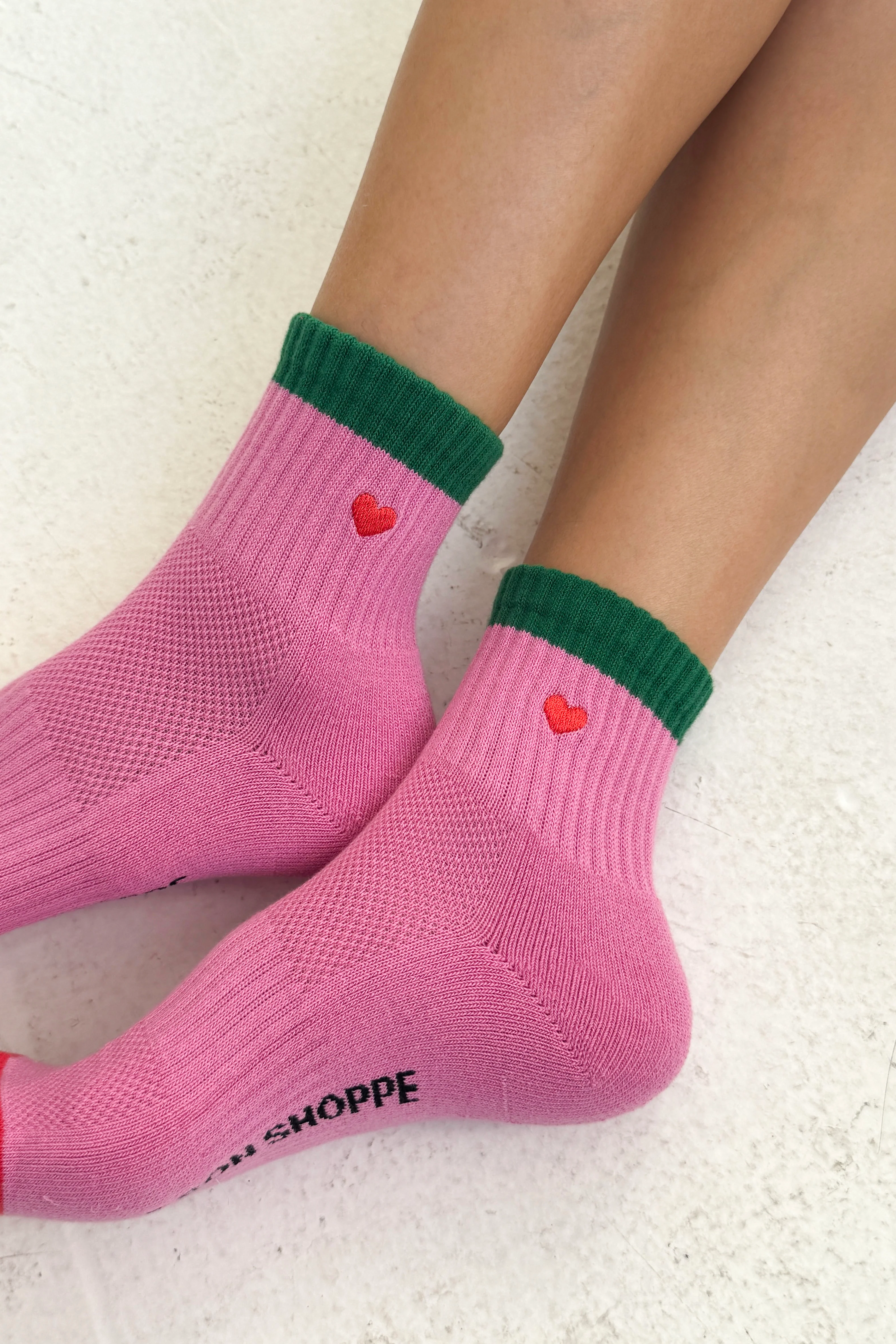 Embroidered Color Block Girlfriend Socks - Rose Green + Heart - Image 3