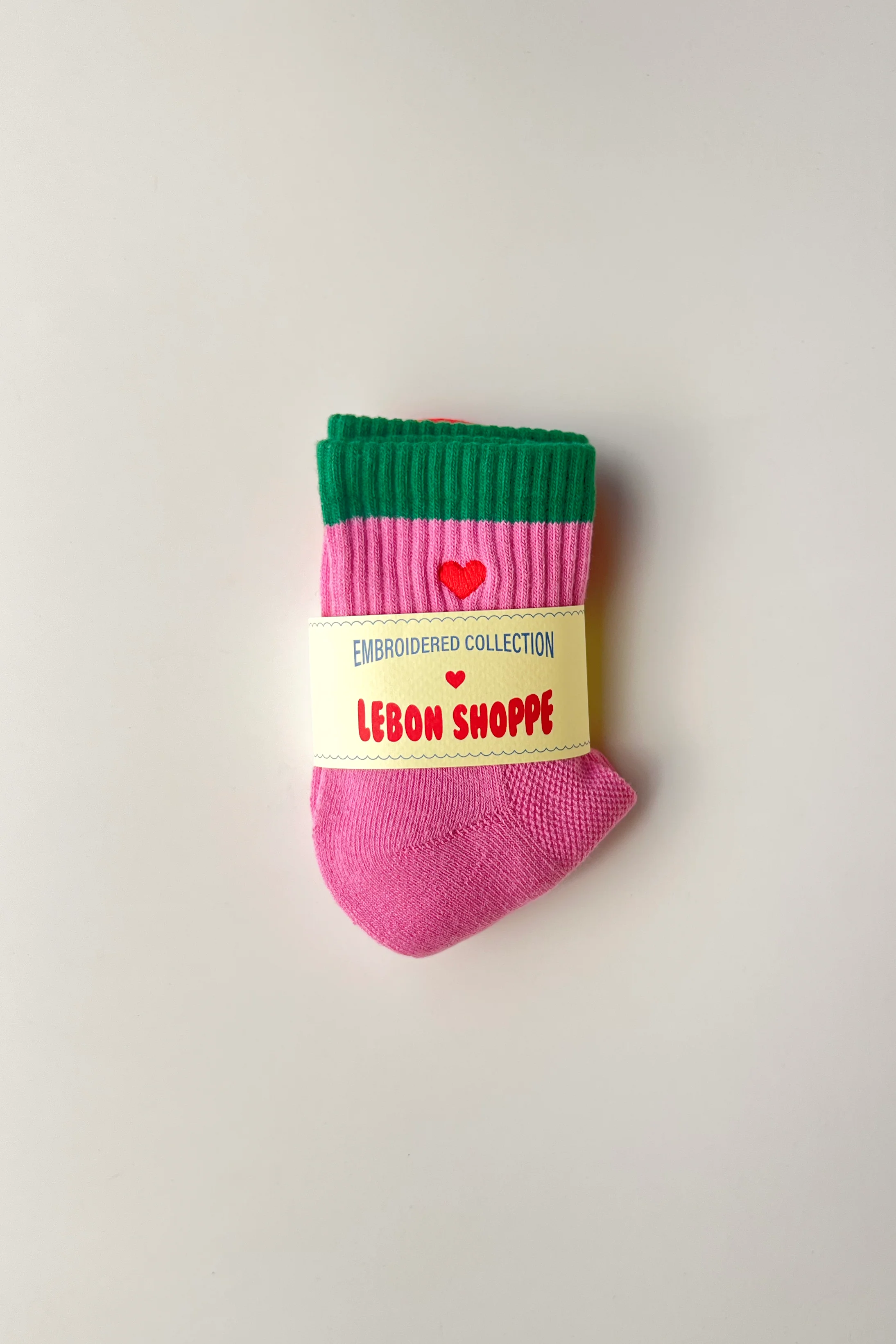 Embroidered Color Block Girlfriend Socks - Rose Green + Heart - Image 4