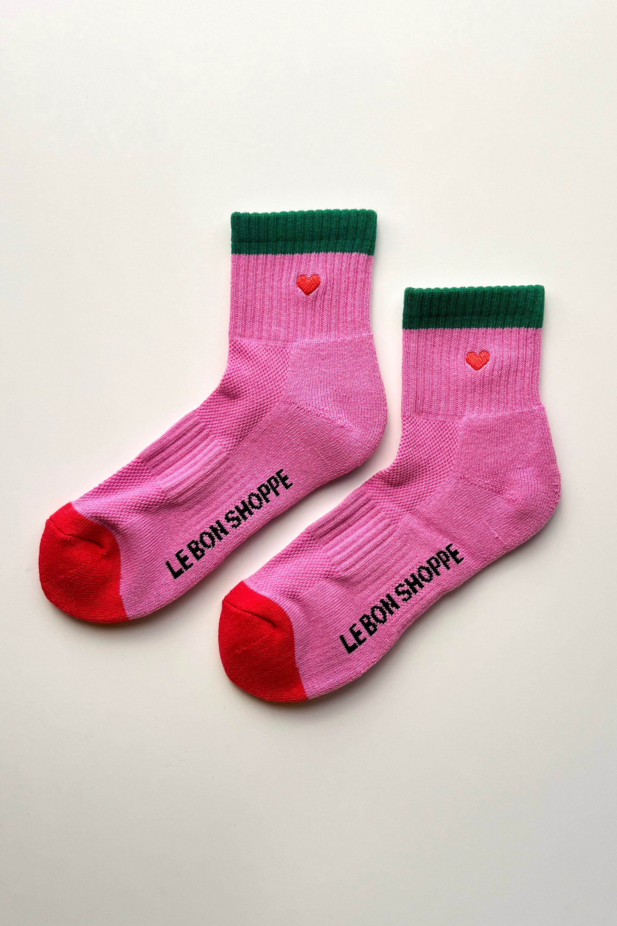 Embroidered Color Block Girlfriend Socks - Rose Green + Heart - Image 5