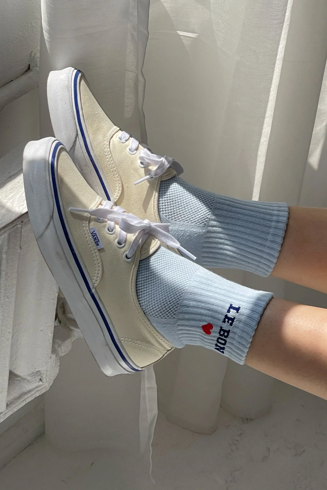 Embroidered Crew Socks - Sky Blue - Image 3