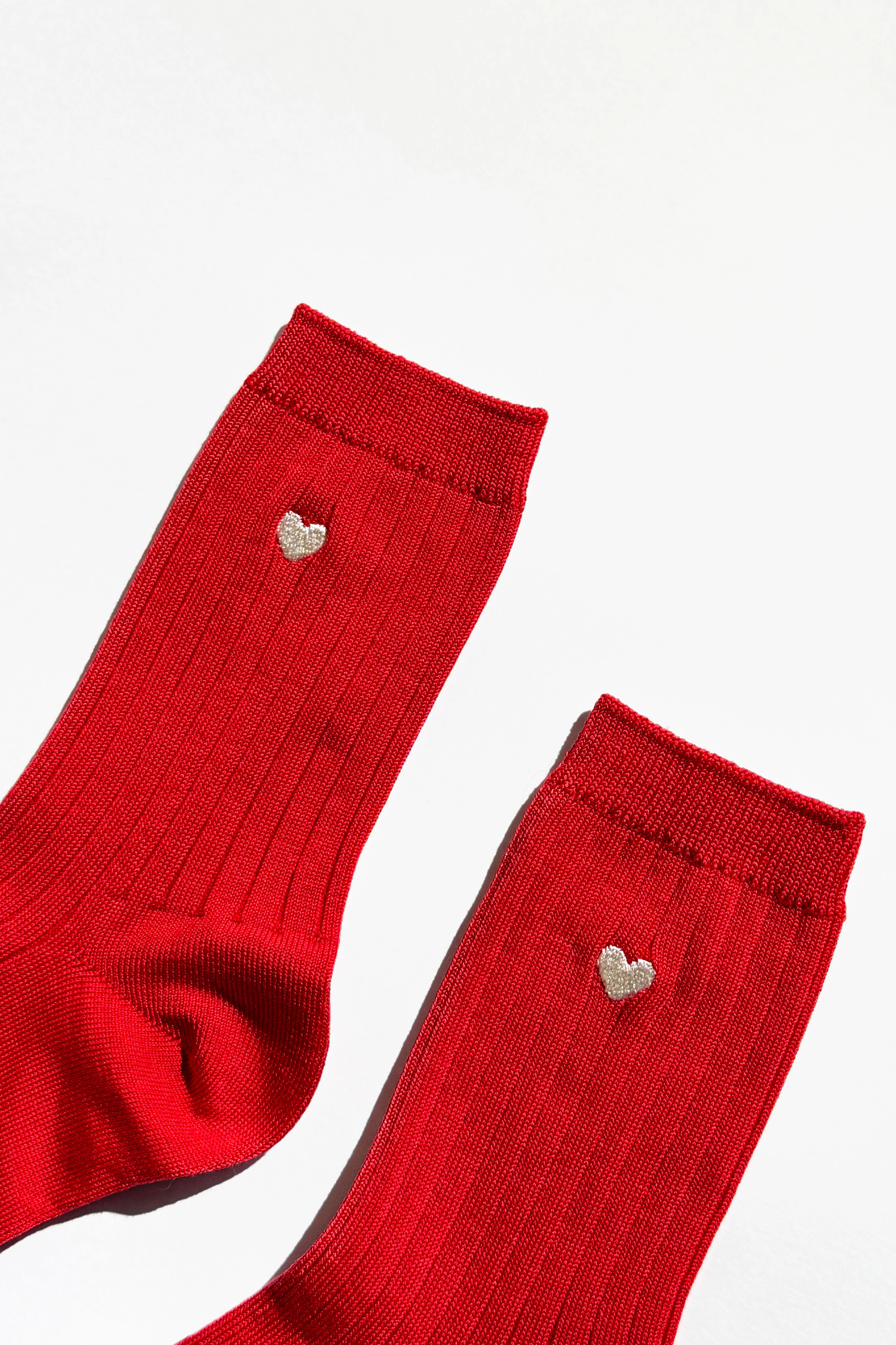 Embroidered Her Socks (MC cotton) - CLASSIC RED + HEART - Image 4