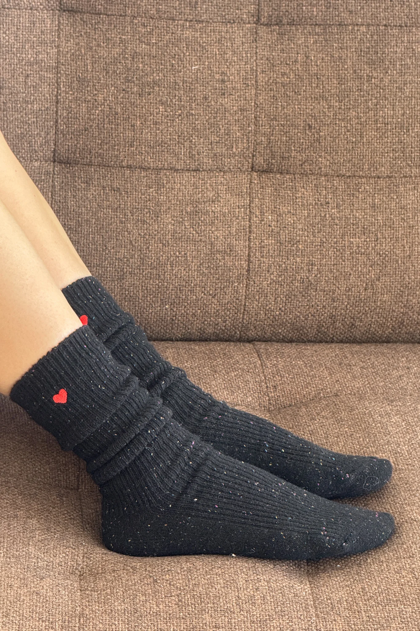 Embroidered Snow Socks - Black + Heart - Image 3