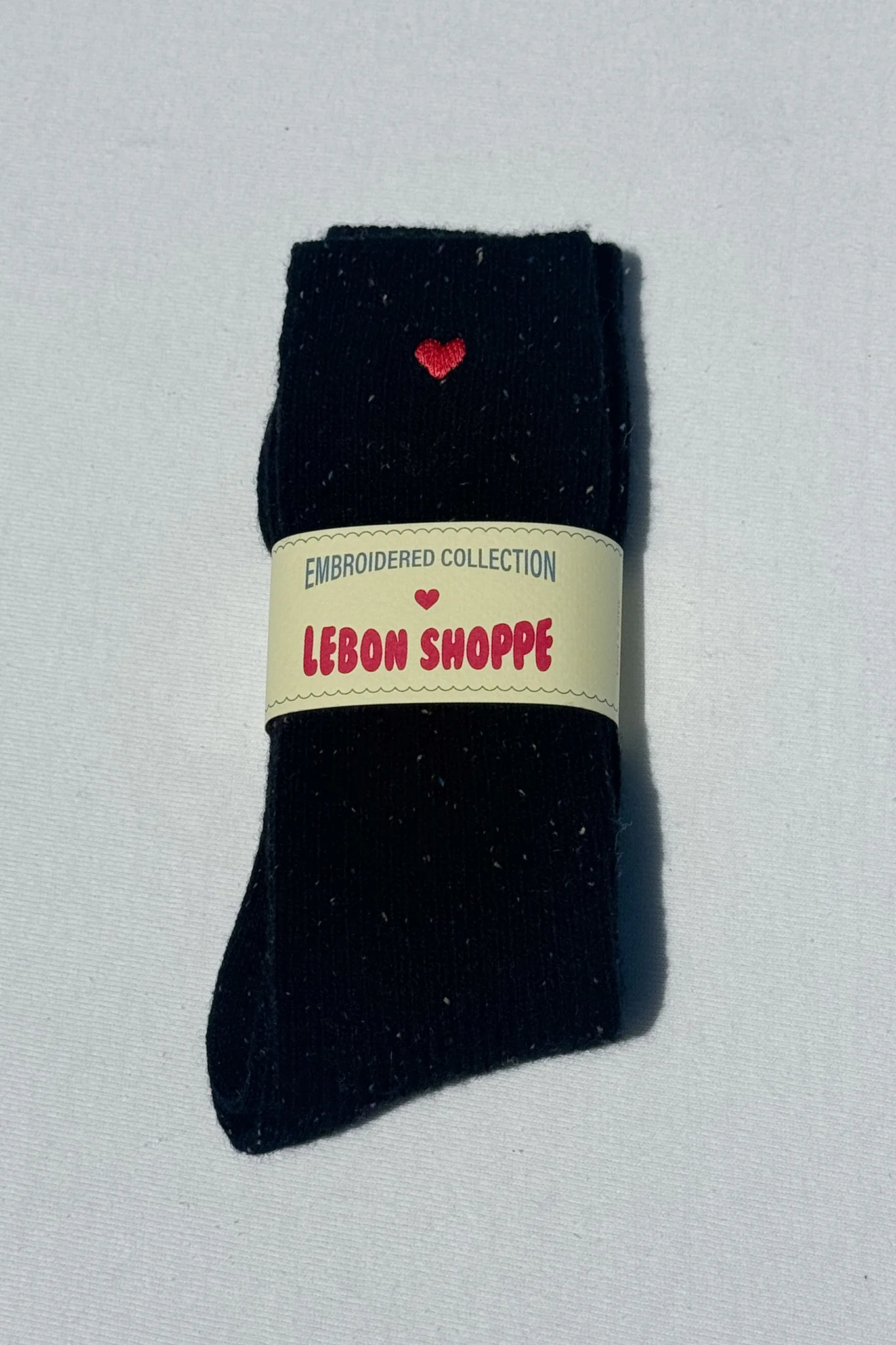 Embroidered Snow Socks - Black + Heart - Image 4