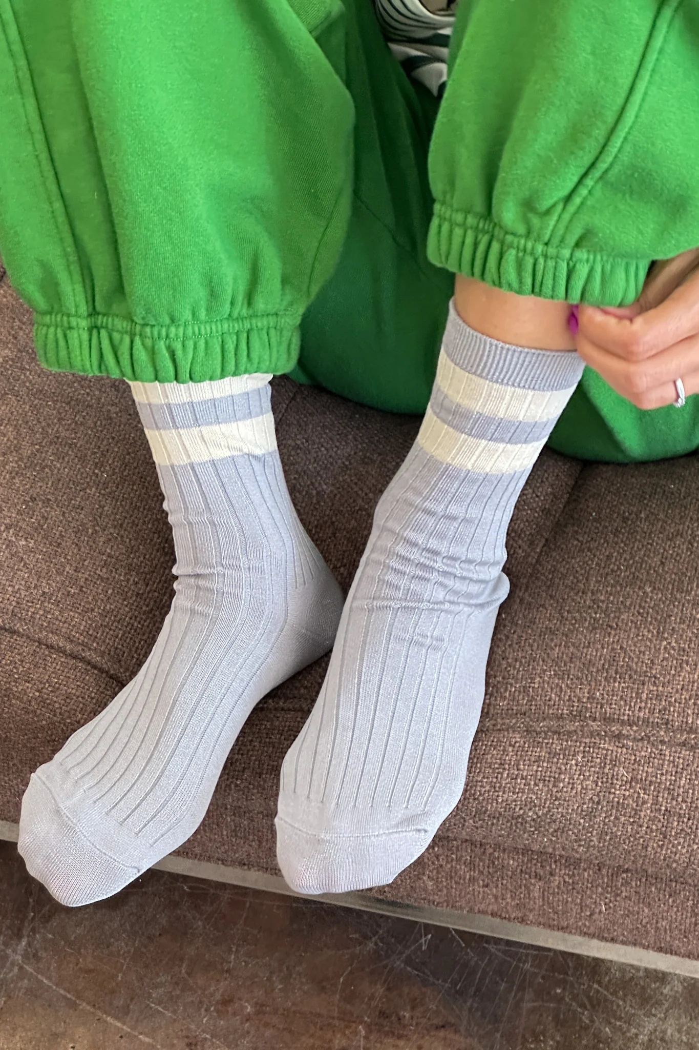 Her Varsity Socks - Stone White