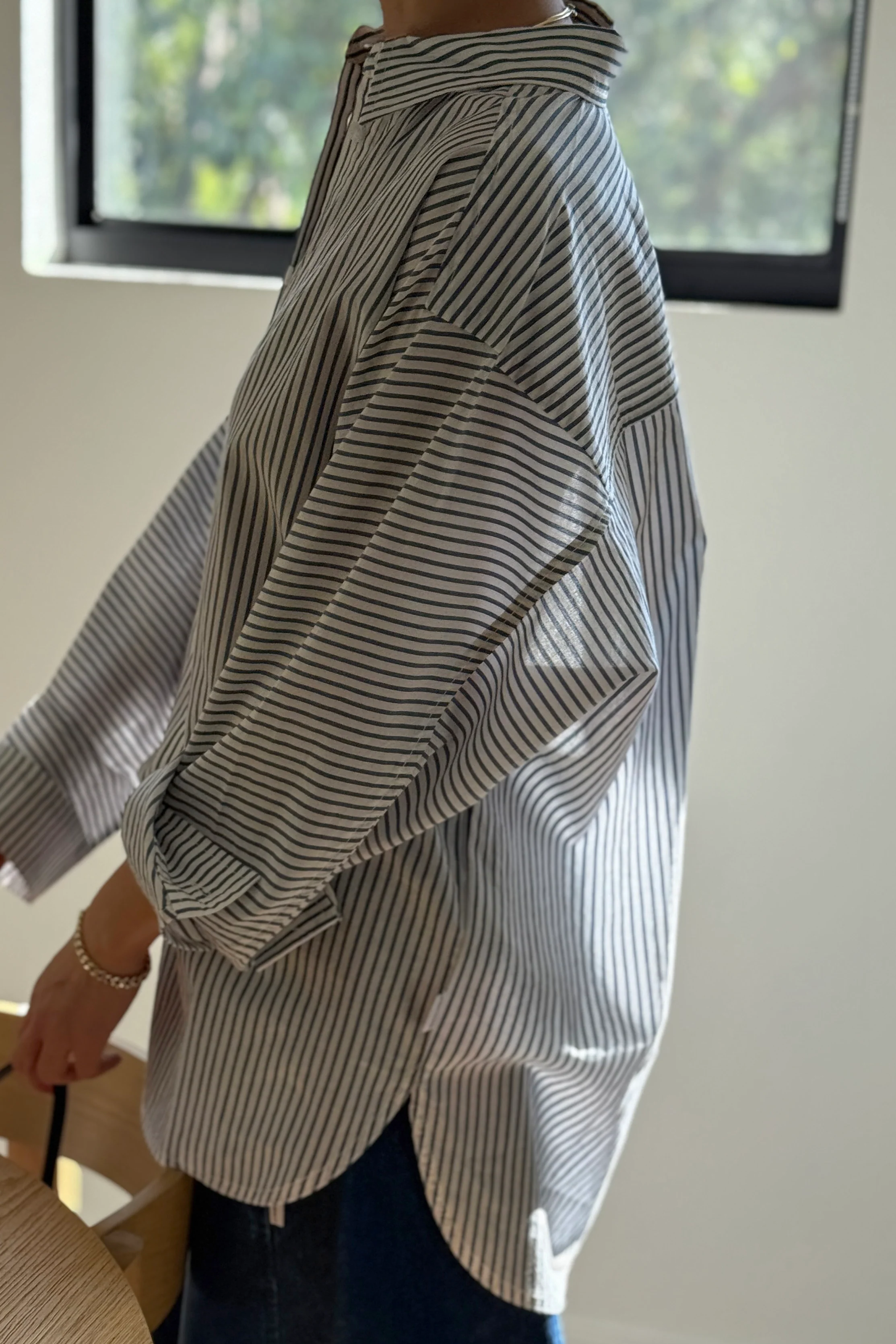 Striped Light Weight Owen Shirt - Denim Stripe On White - Image 3