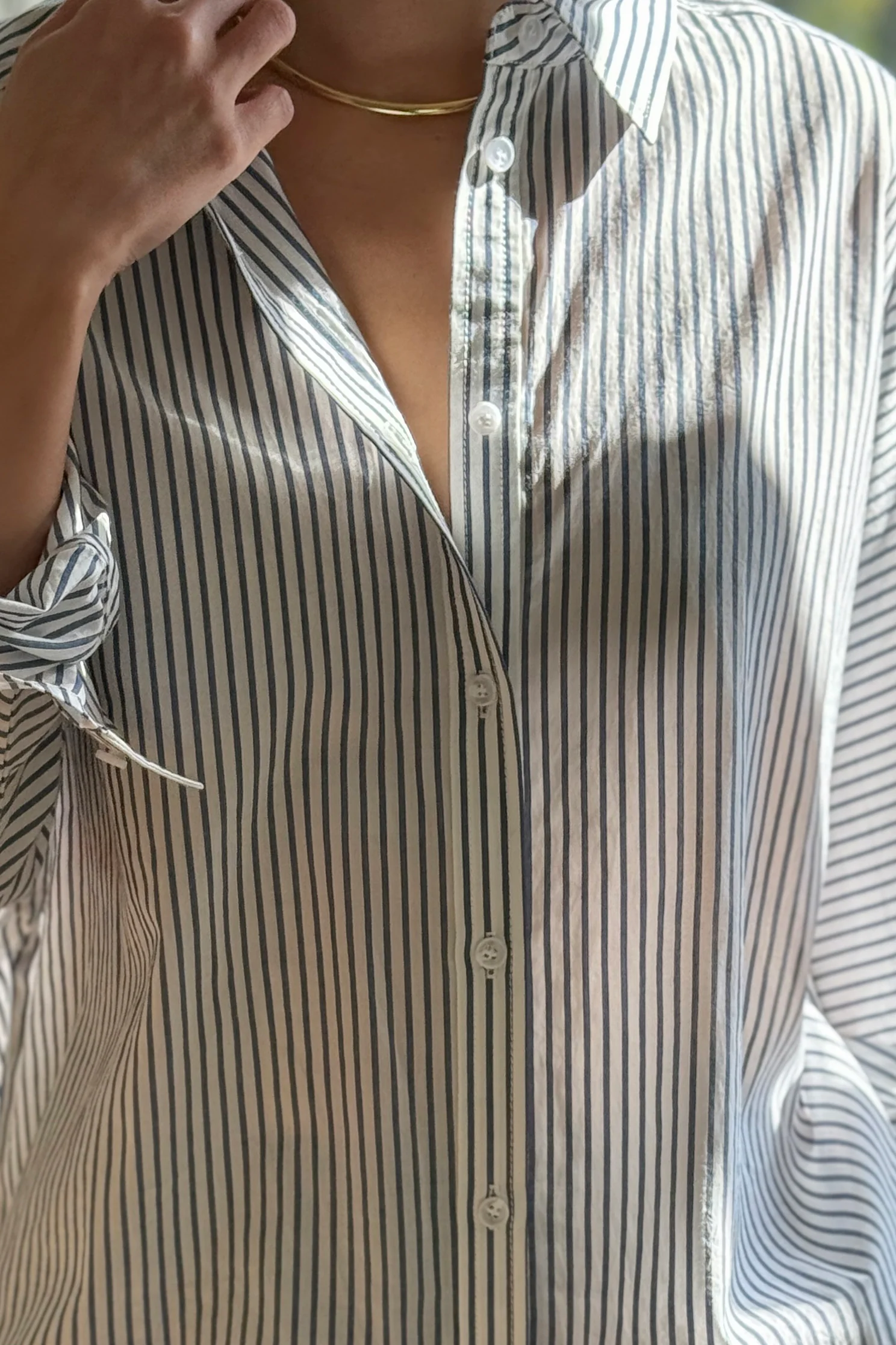 Striped Light Weight Owen Shirt - Denim Stripe On White - Image 4