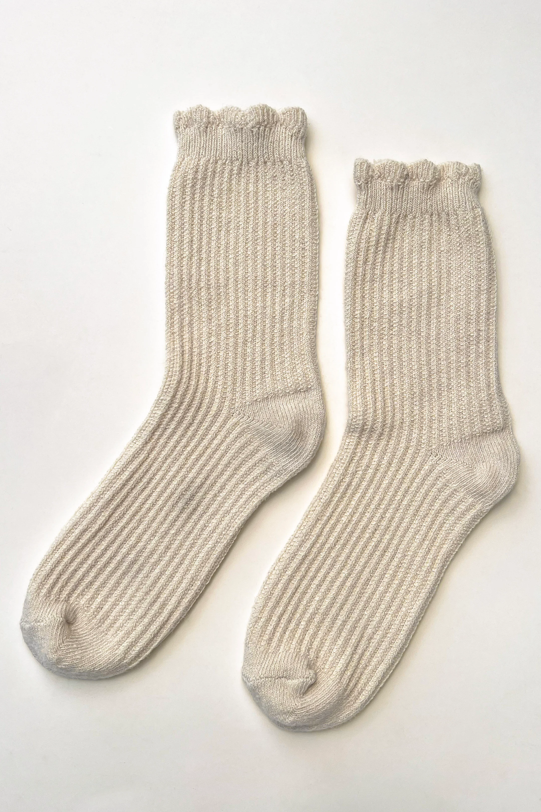 Linen Scallop Socks - Naturel - Image 6