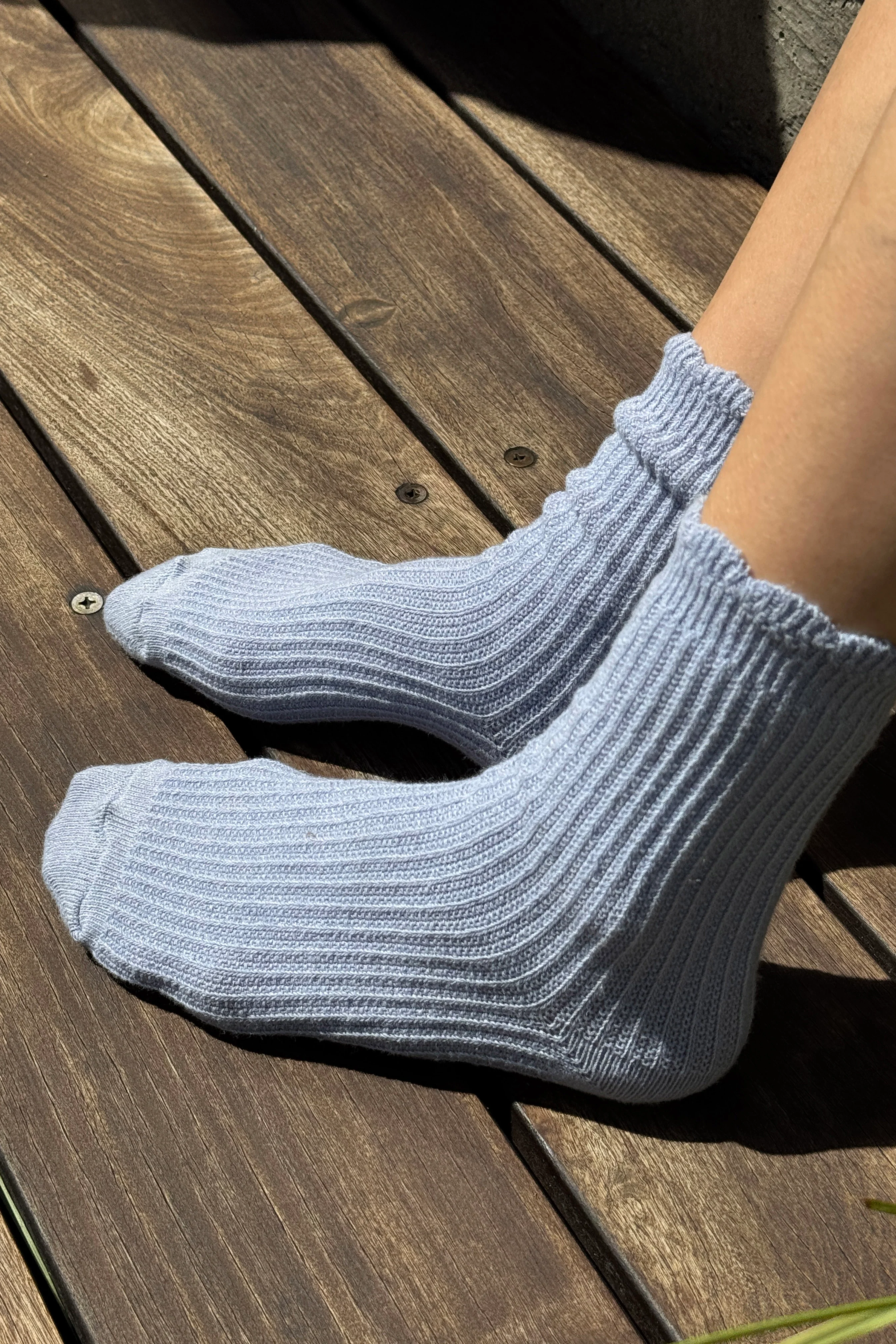 Linen Scallop Socks - Pale Blue - Image 3