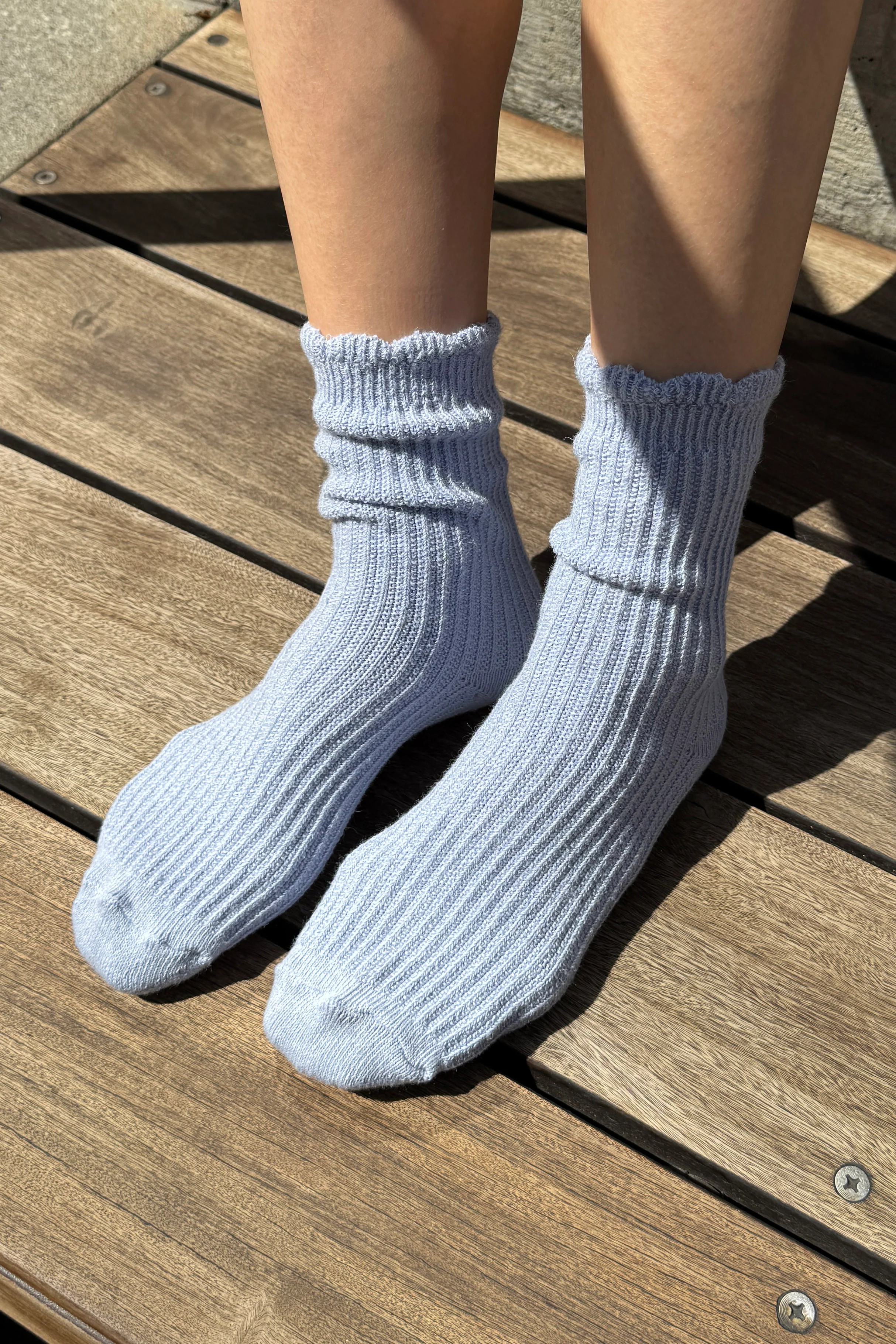 Linen Scallop Socks - Pale Blue - Image 4