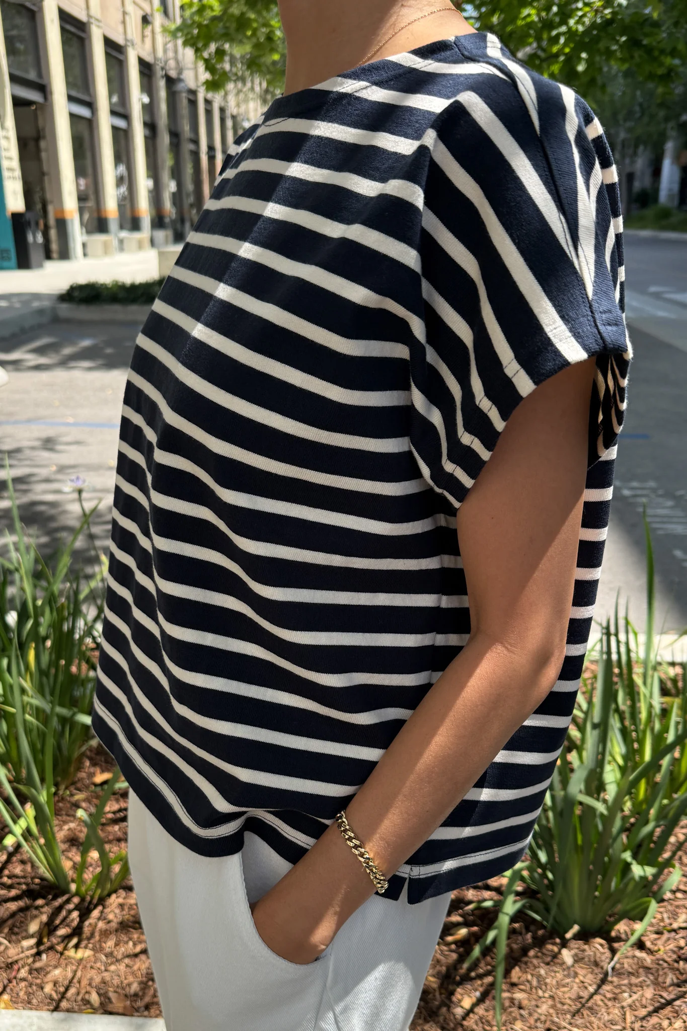 Manon Tee- White Stripe On Navy - Image 2