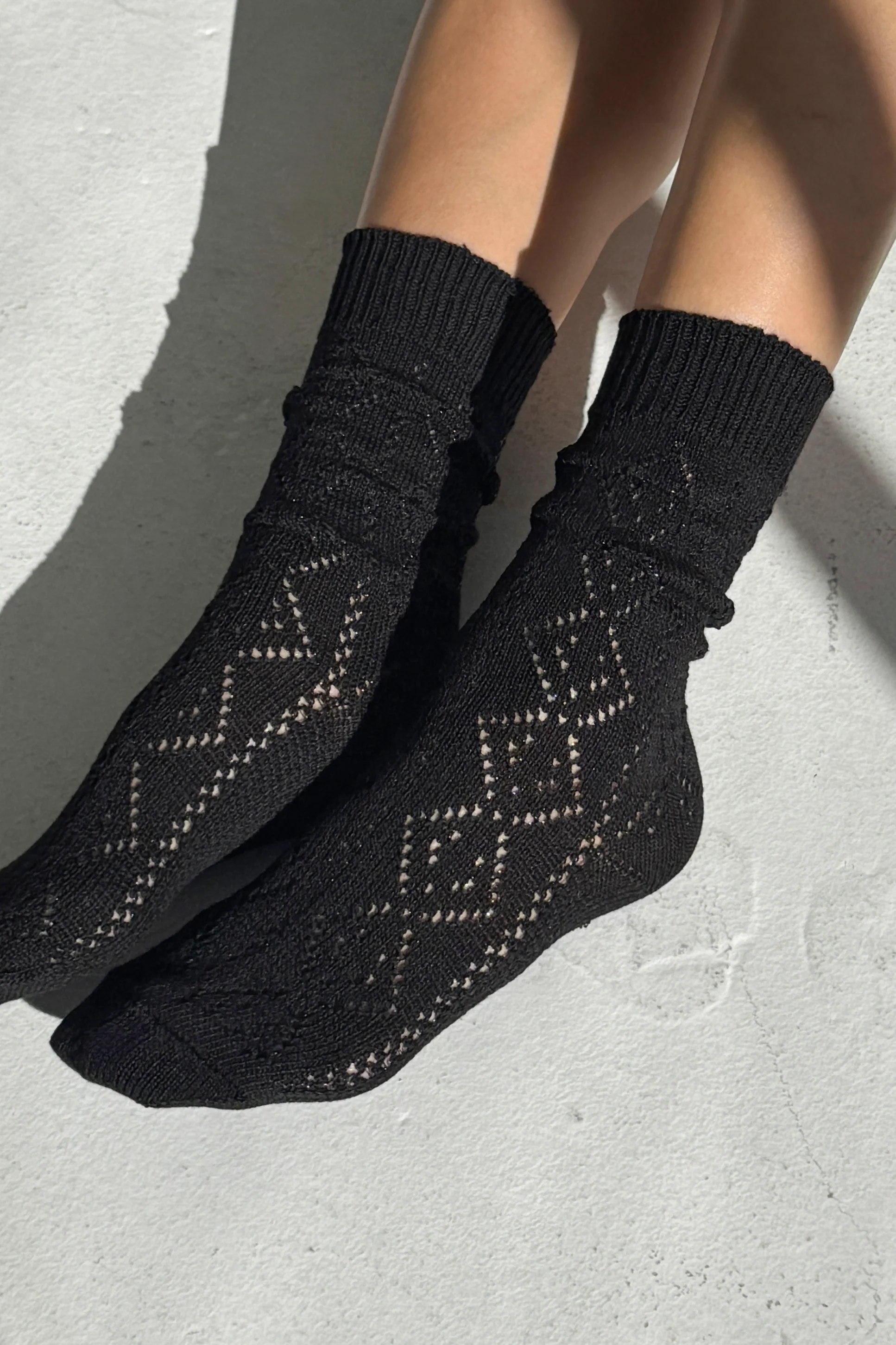 Modal Eyelet Socks - Jet Black - Image 3