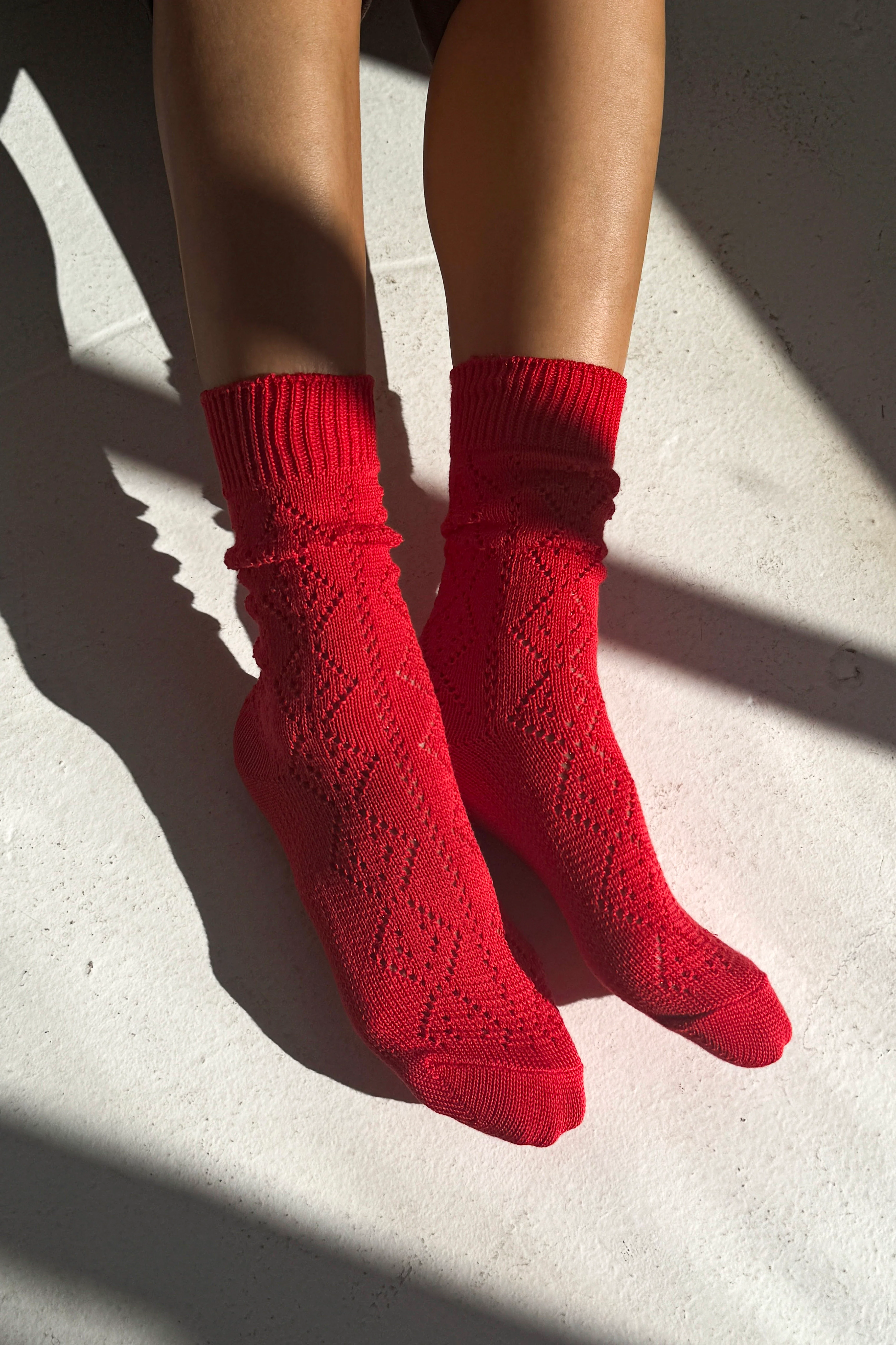 Modal Eyelet Socks - Poppy Red - Image 3
