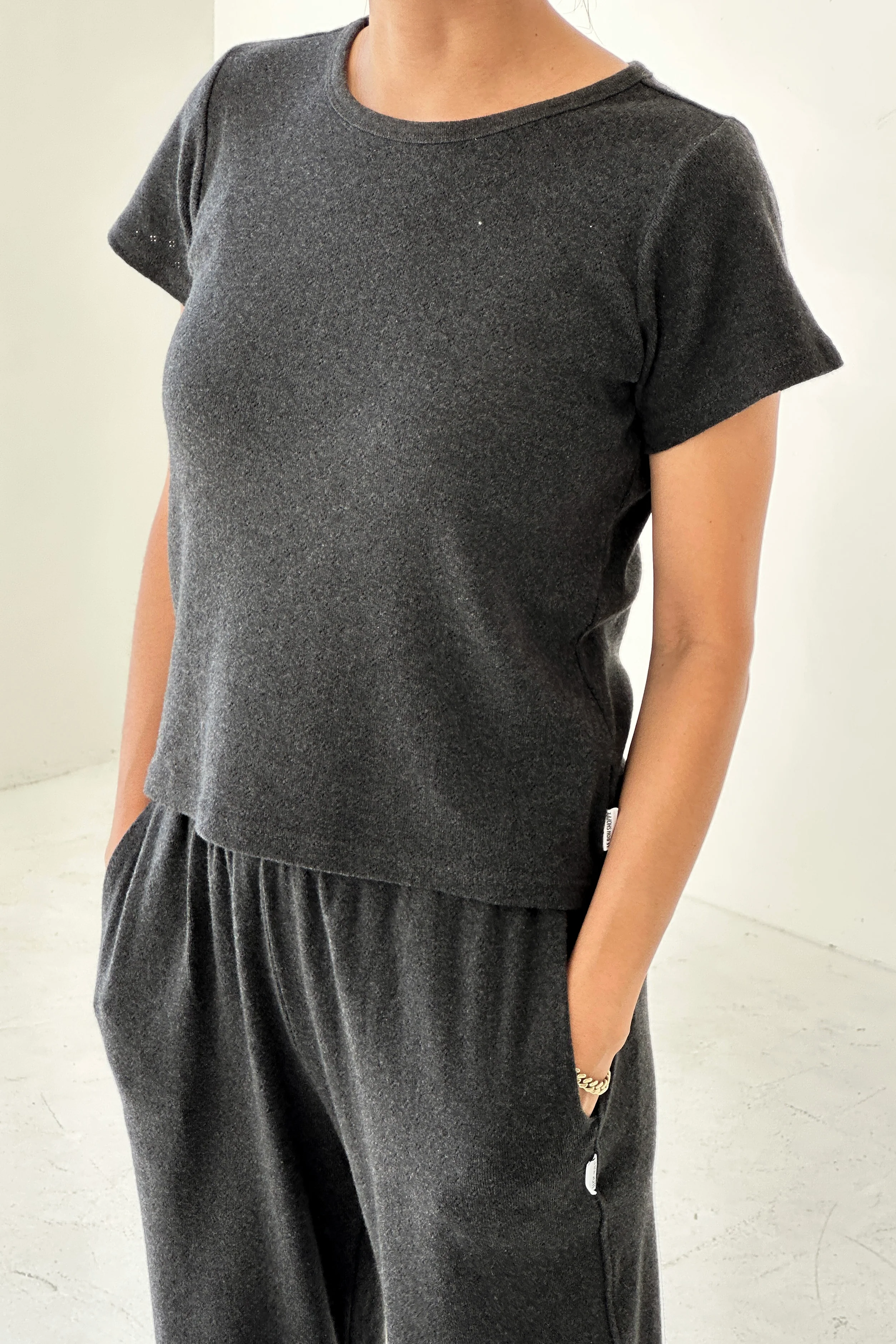 Pointelle Babe Tee - Charcoal - Image 3