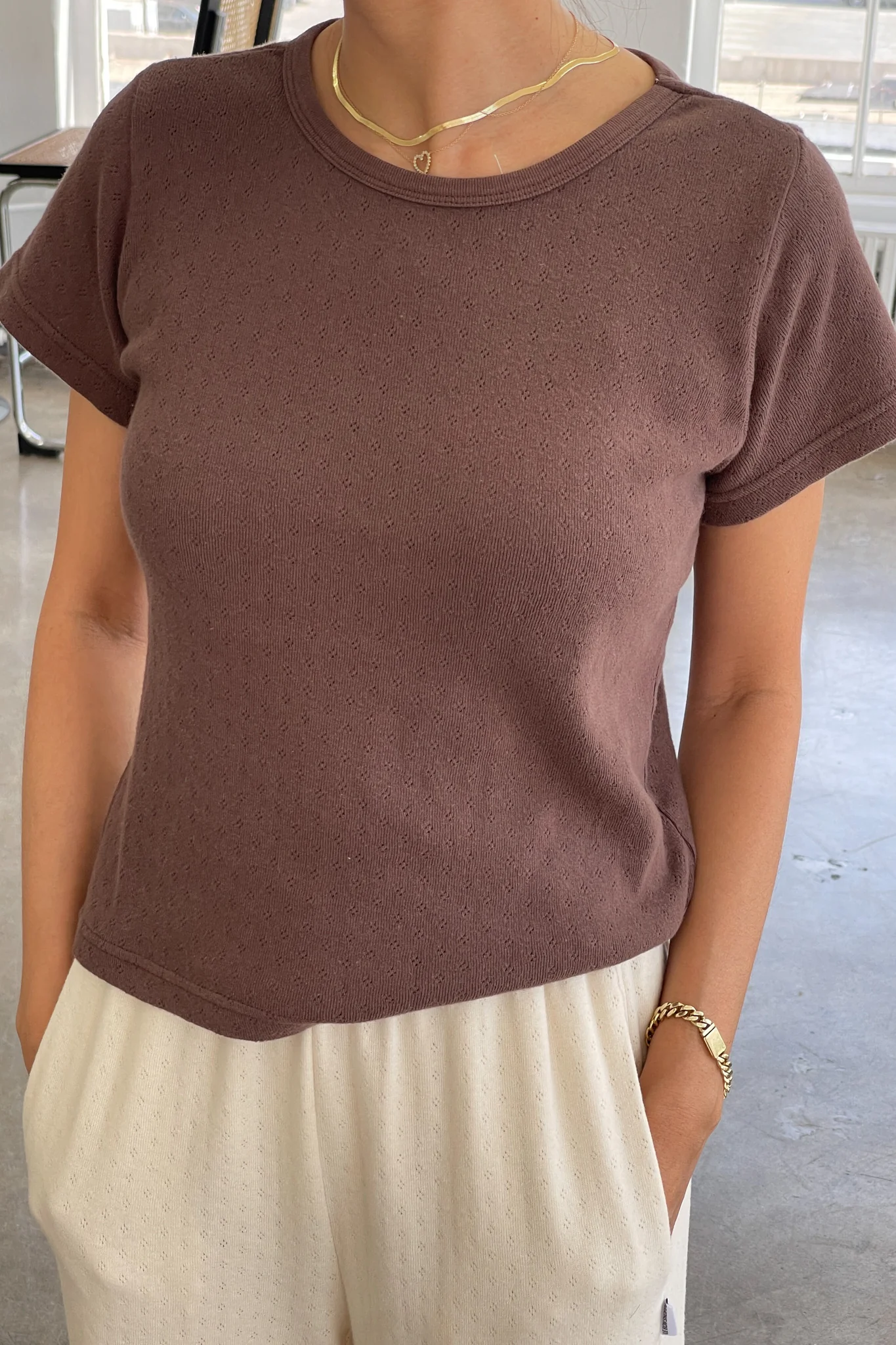 Pointelle Babe Tee- CHOCOLATE