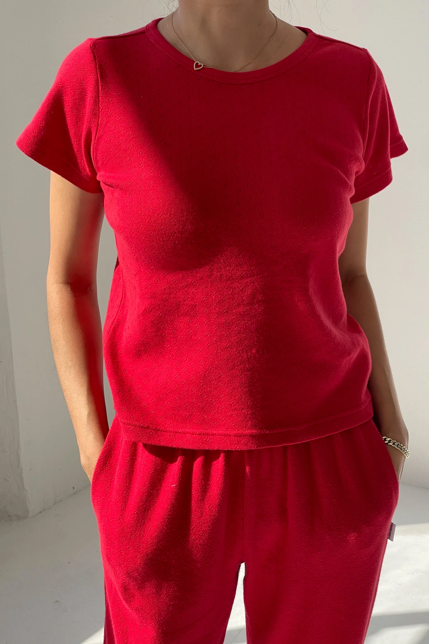 Pointelle Babe Tee - Red Apple - Image 4