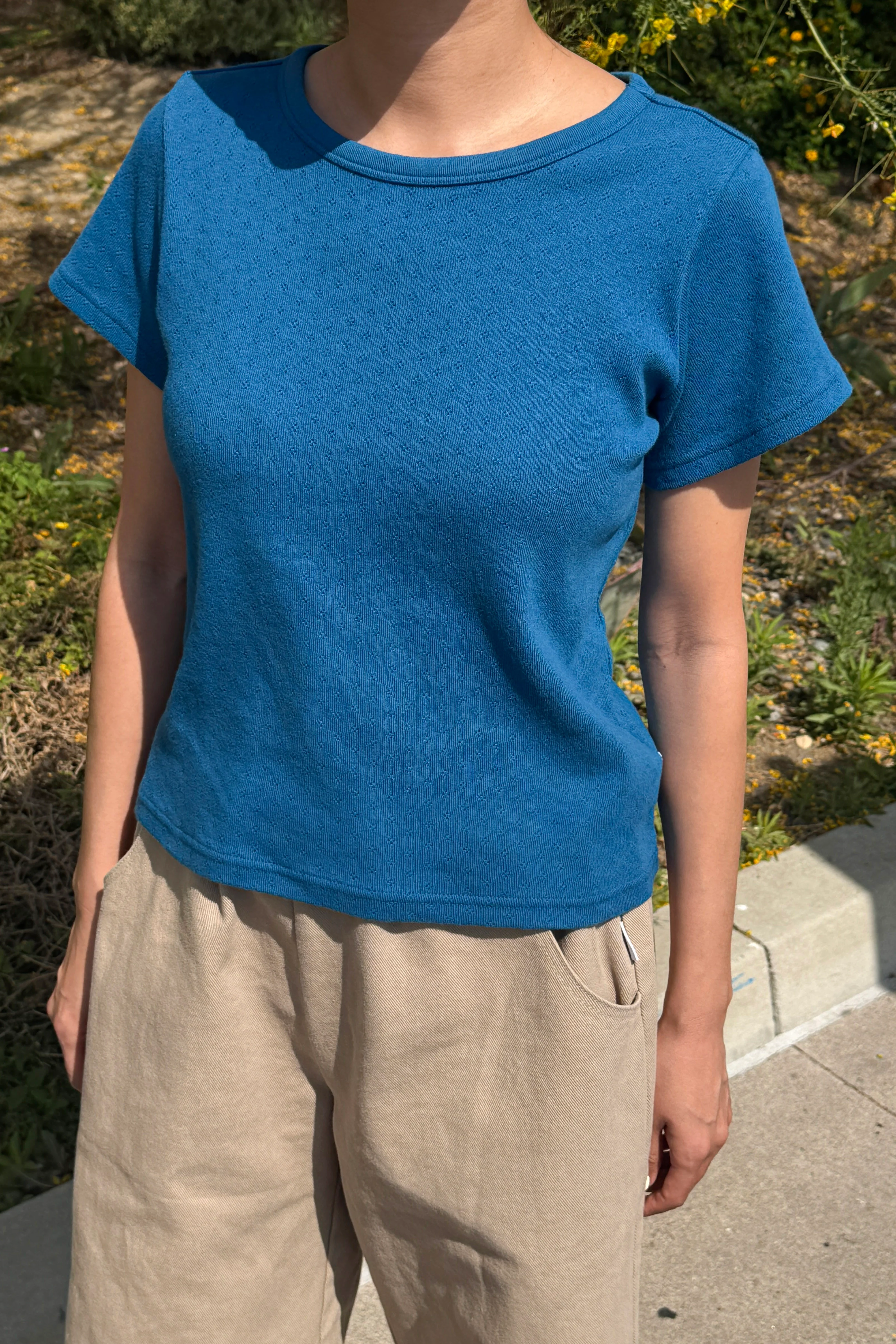 Pointelle Babe Tee - Sea Blue