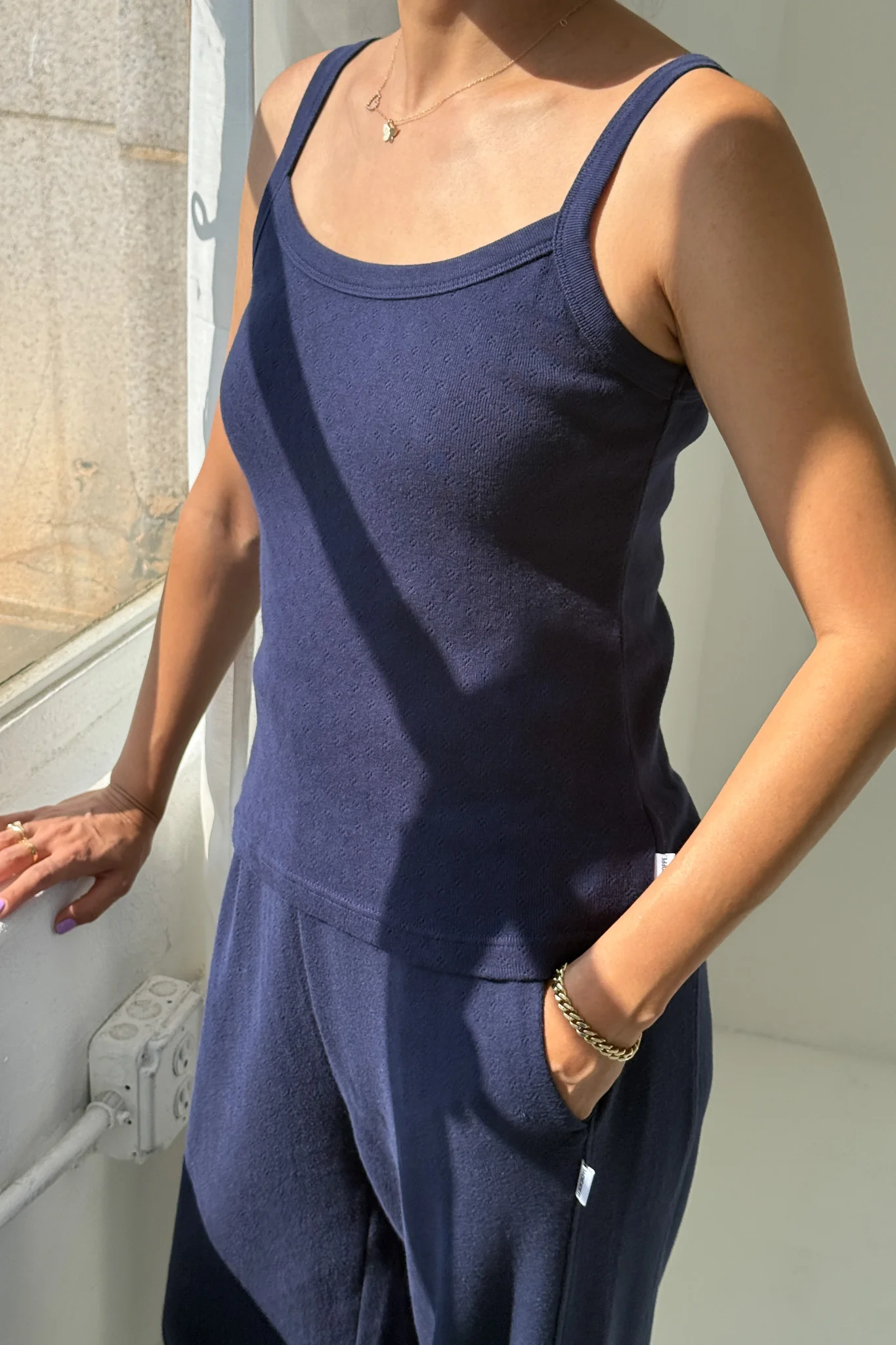 Pointelle Eve Cami- Navy - Image 3