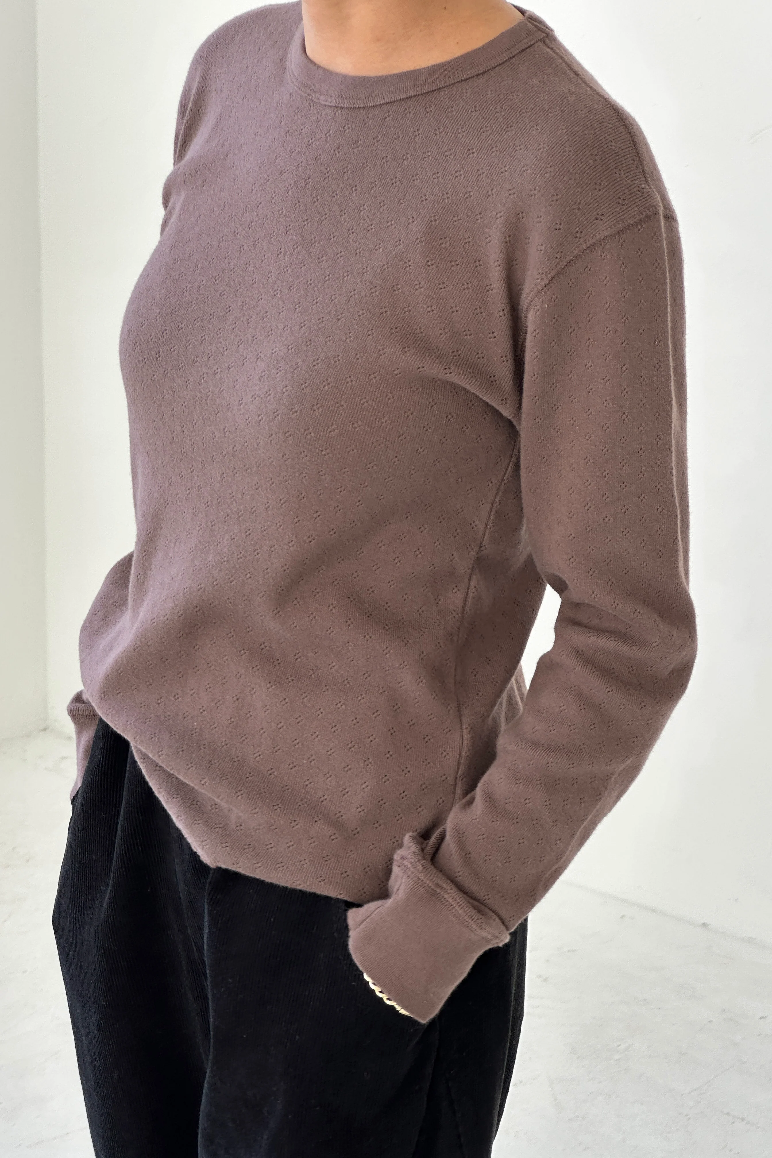 Pointelle Fundamental Tee - Chocolate - Image 2
