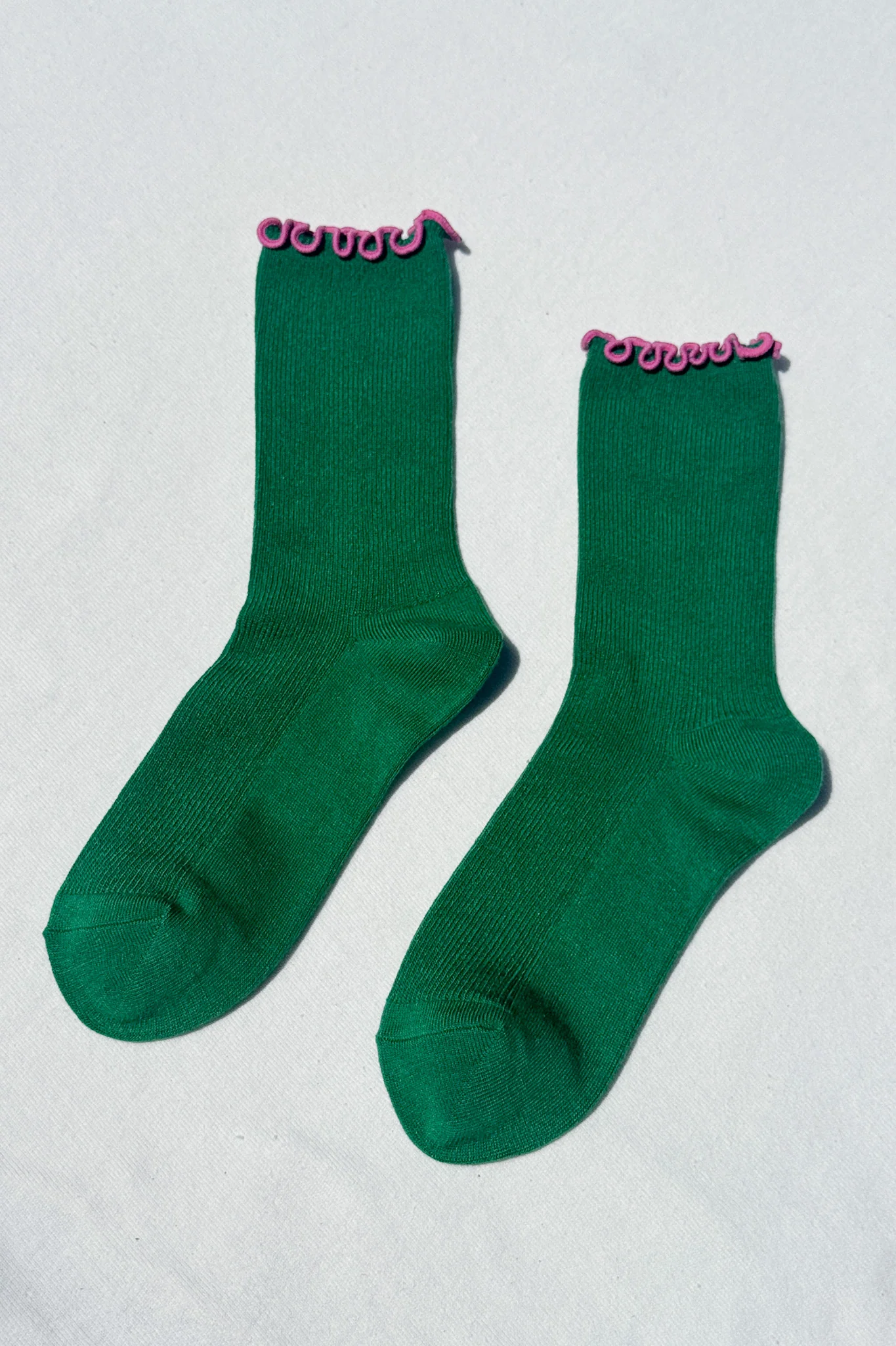Ruffled Modal Socks - Spinach / Pink Edge - Image 5