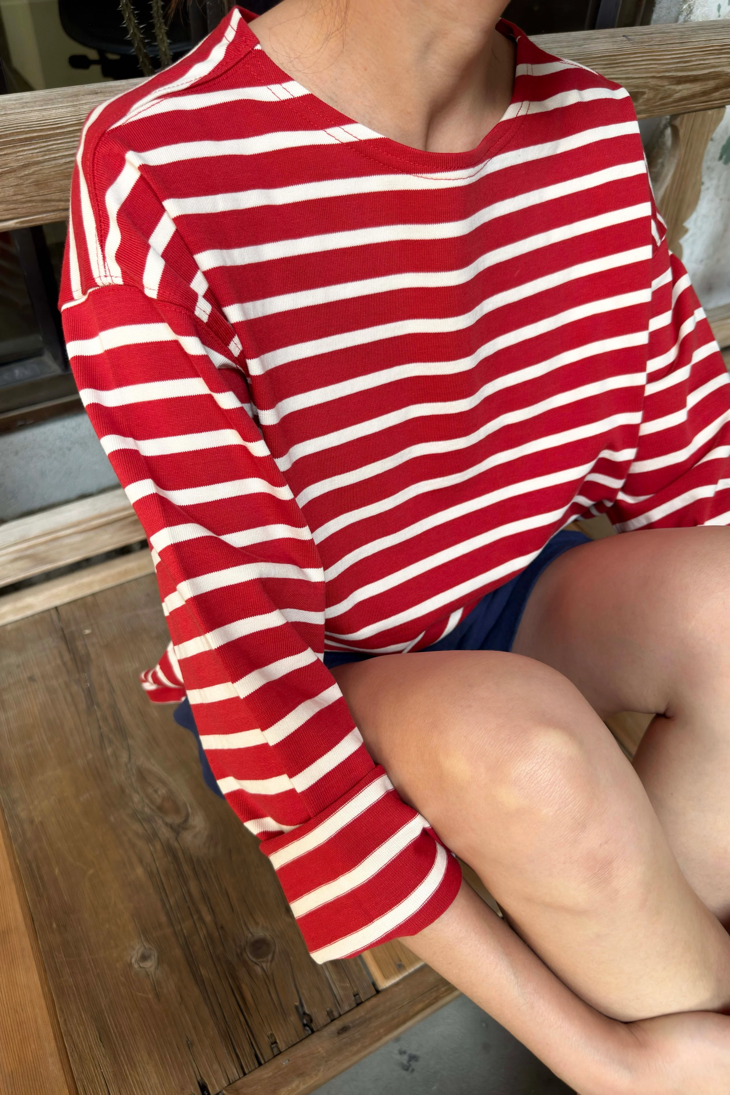 Sailor Top - White Stripe on Red - Image 2