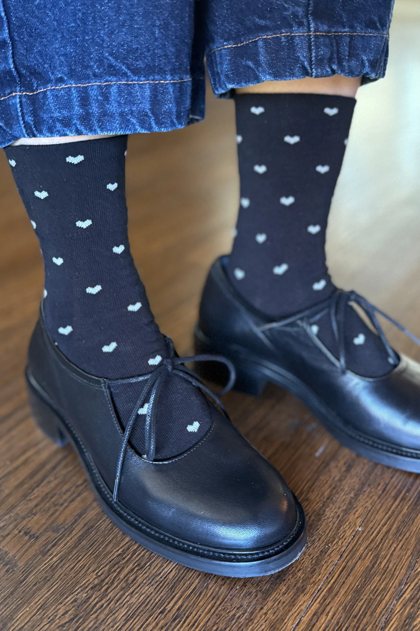Heart Sneaker Socks - Black / Cream - Image 3