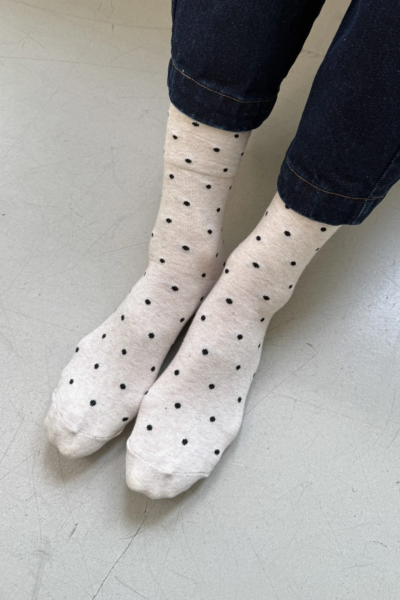 Polka Dot Sneaker Socks - Oatmeal / Black - Image 3