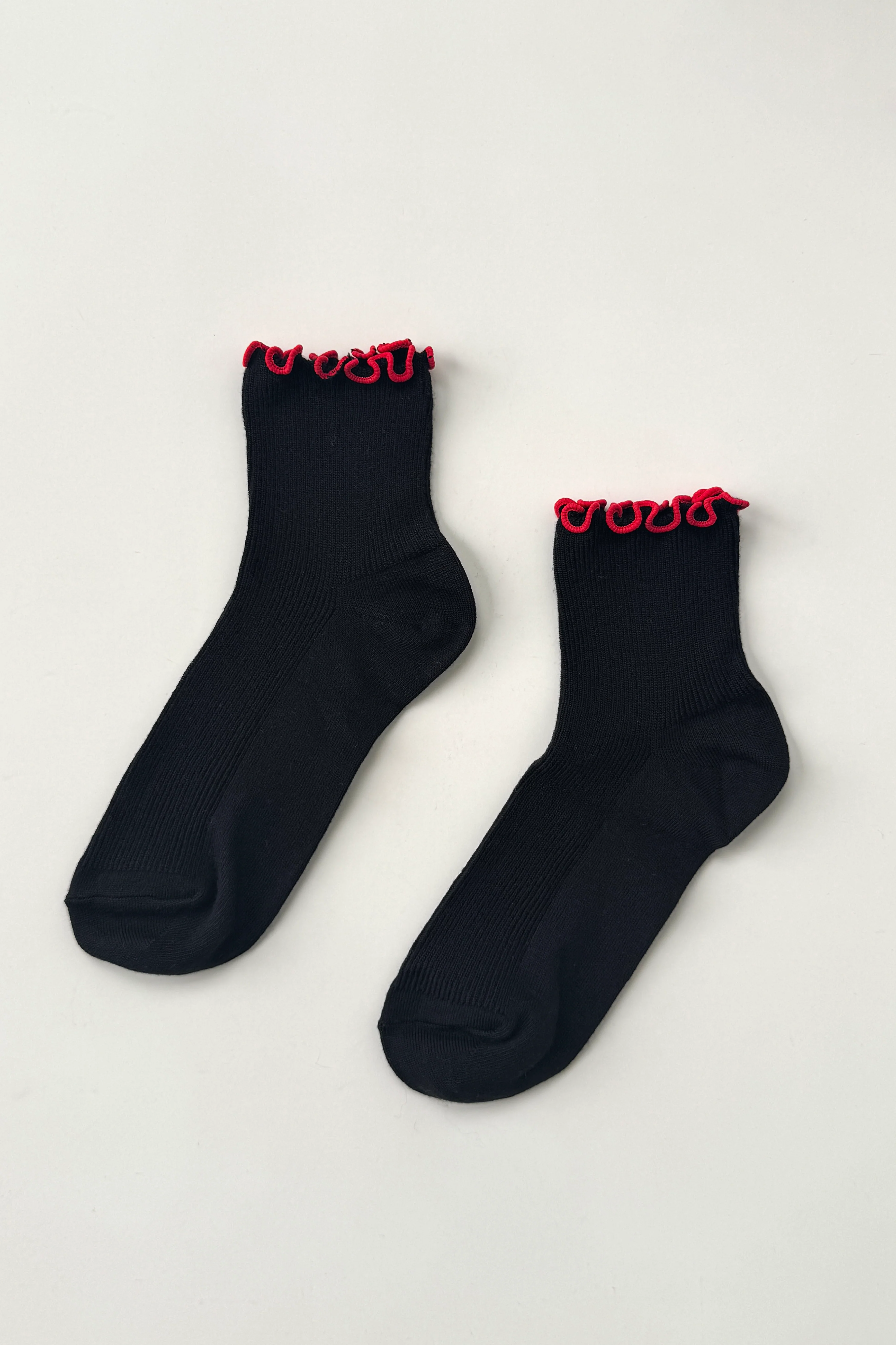 The Petite Ruffled Modal Socks - Black / Red - Image 6