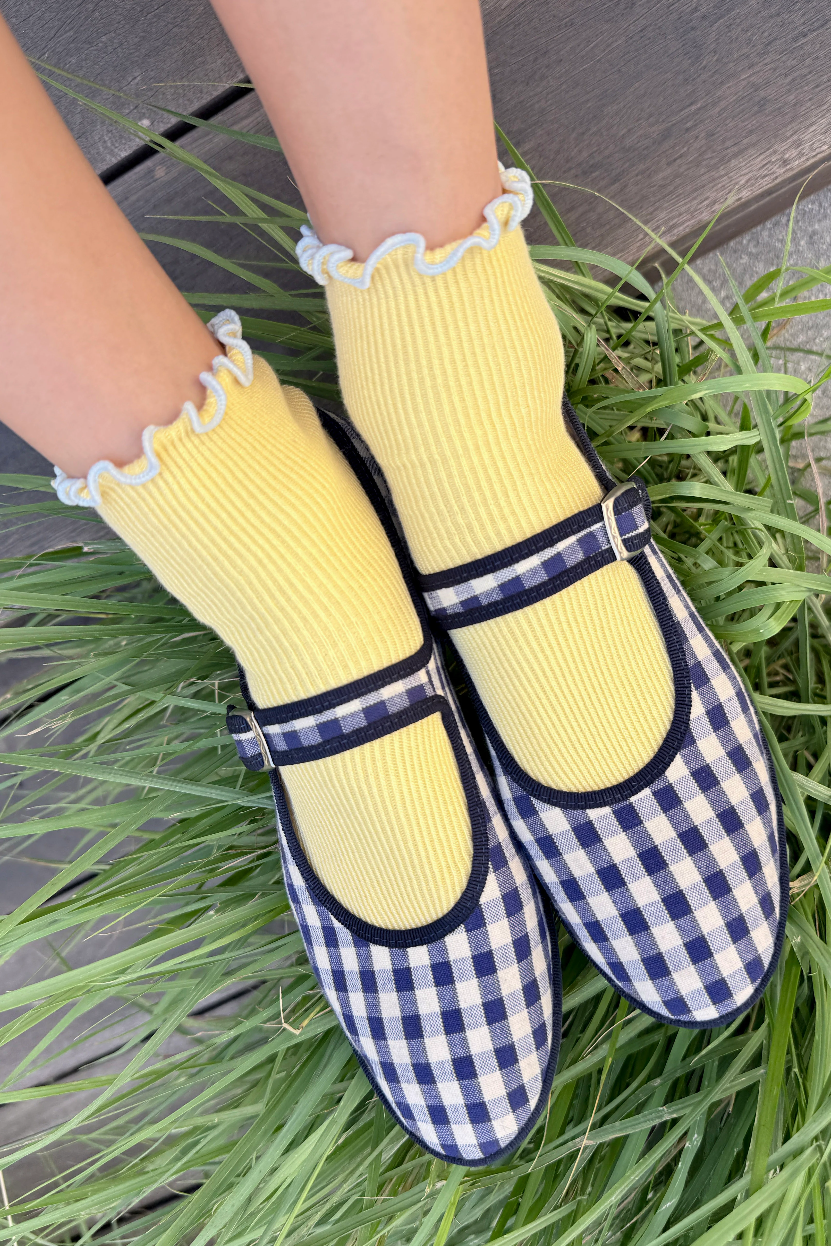 The Petite Ruffled Modal Socks - Butter / Baby Blue - Image 3