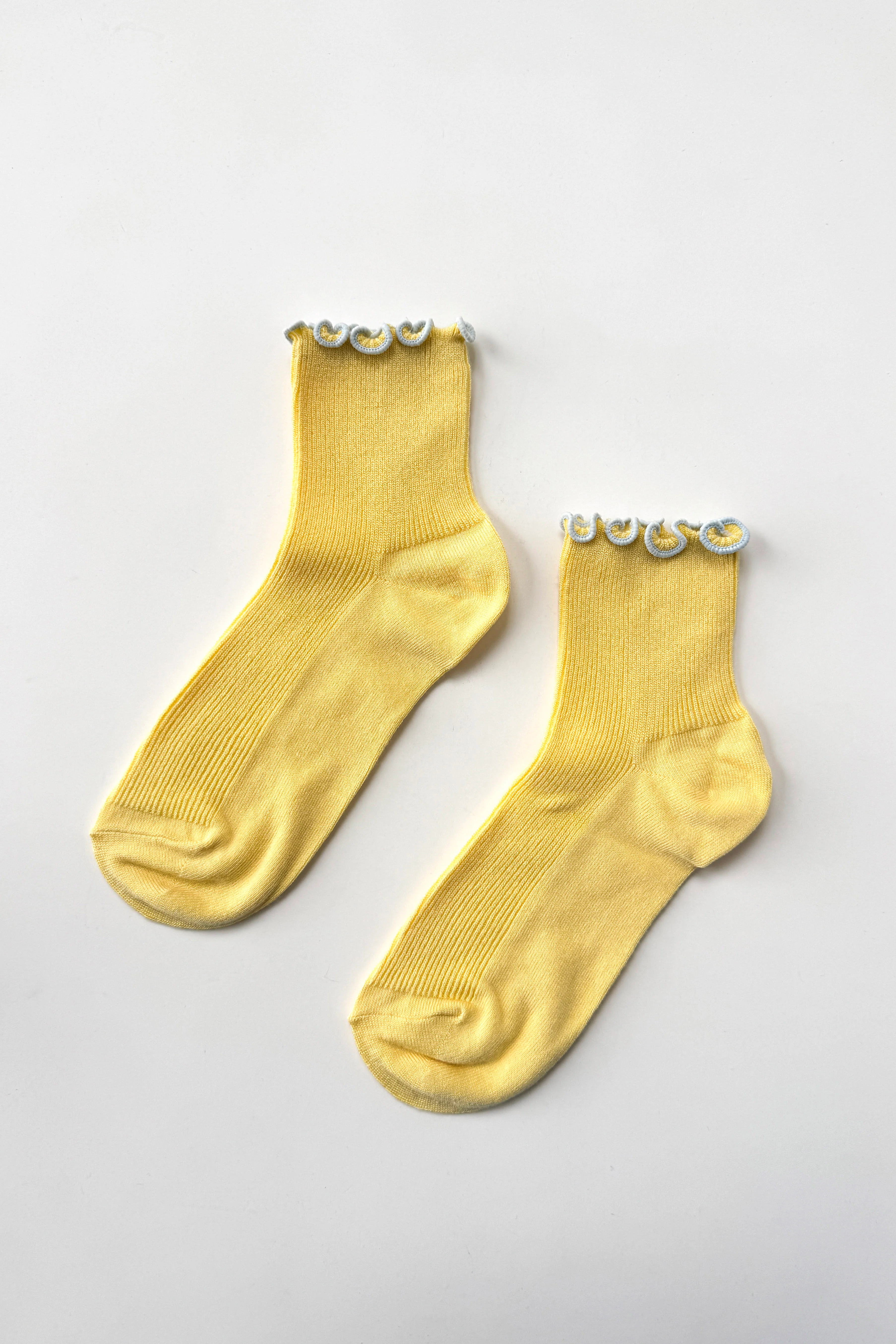 The Petite Ruffled Modal Socks - Butter / Baby Blue - Image 6