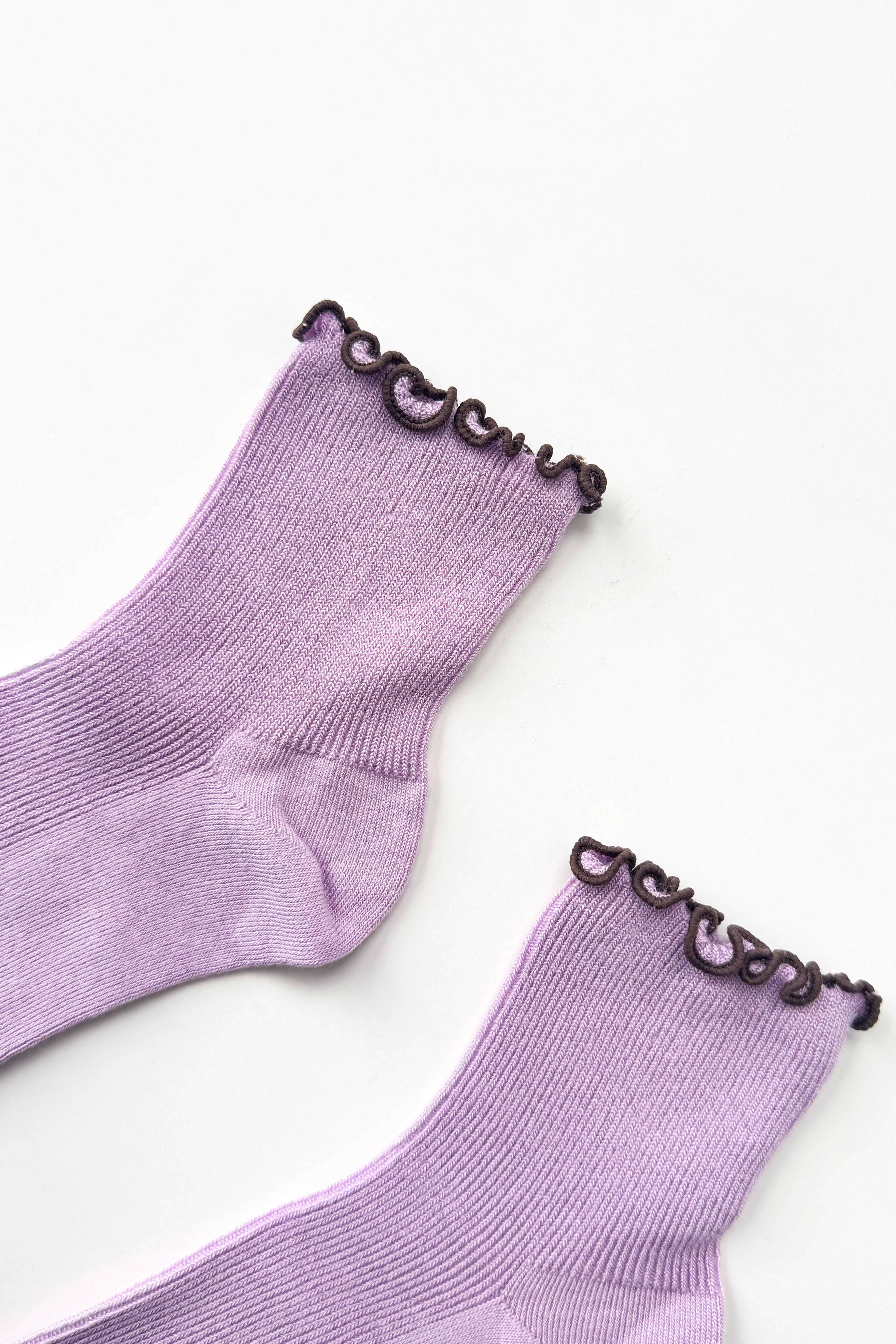The Petite Ruffled Modal Socks - Lilac / Brown - Image 3