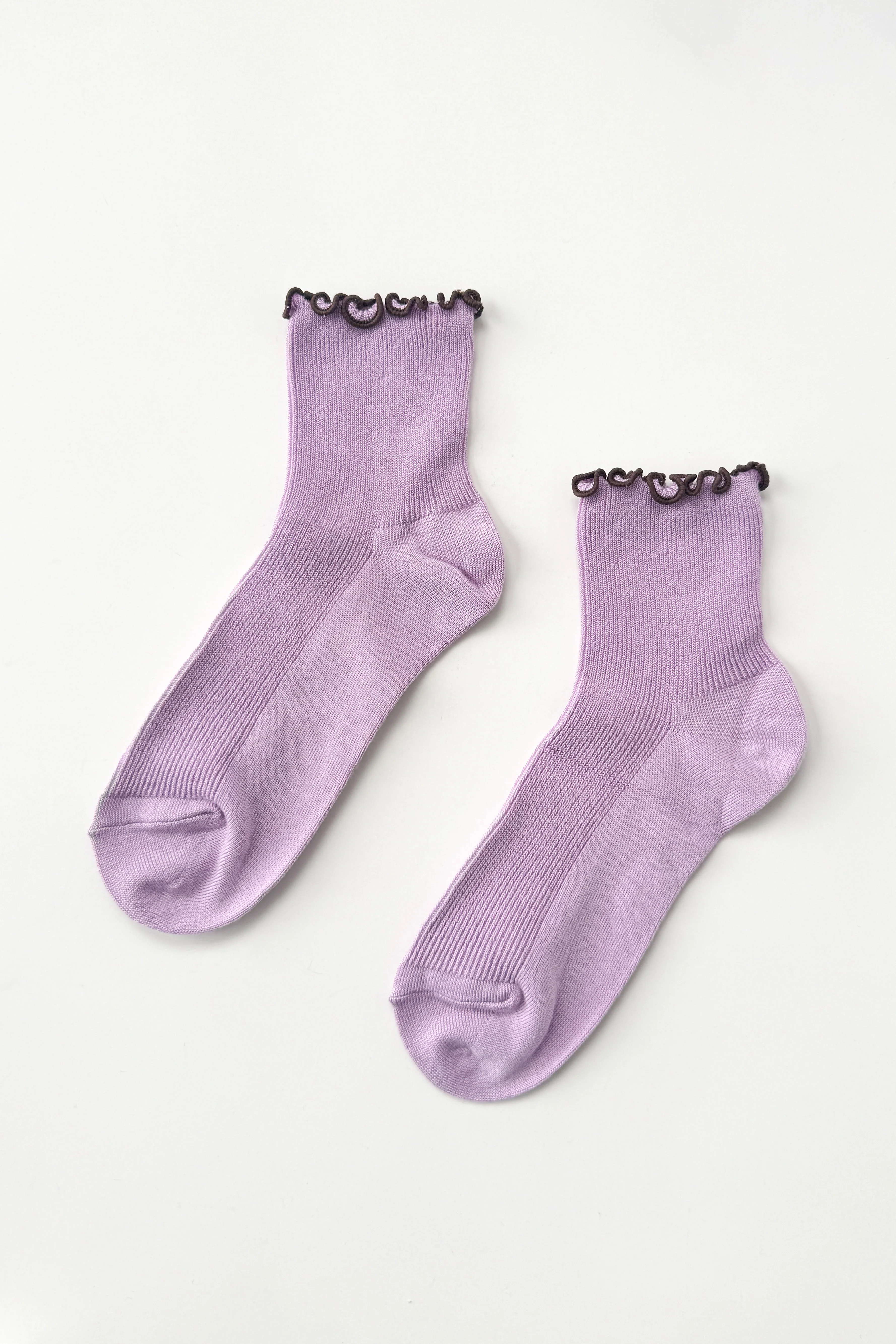 The Petite Ruffled Modal Socks - Lilac / Brown - Image 5