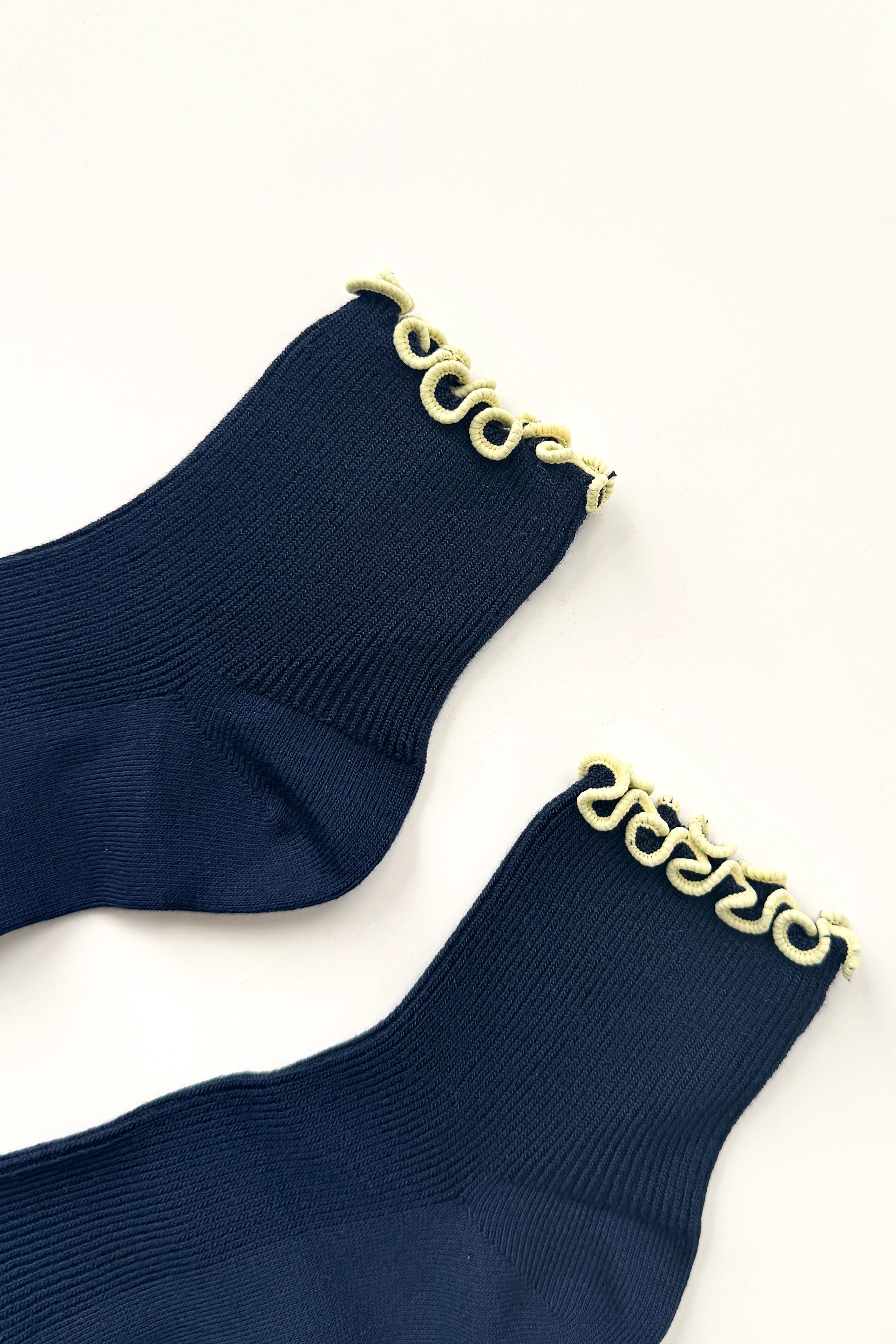 The Petite Ruffled Modal Socks - Navy / Butter - Image 3