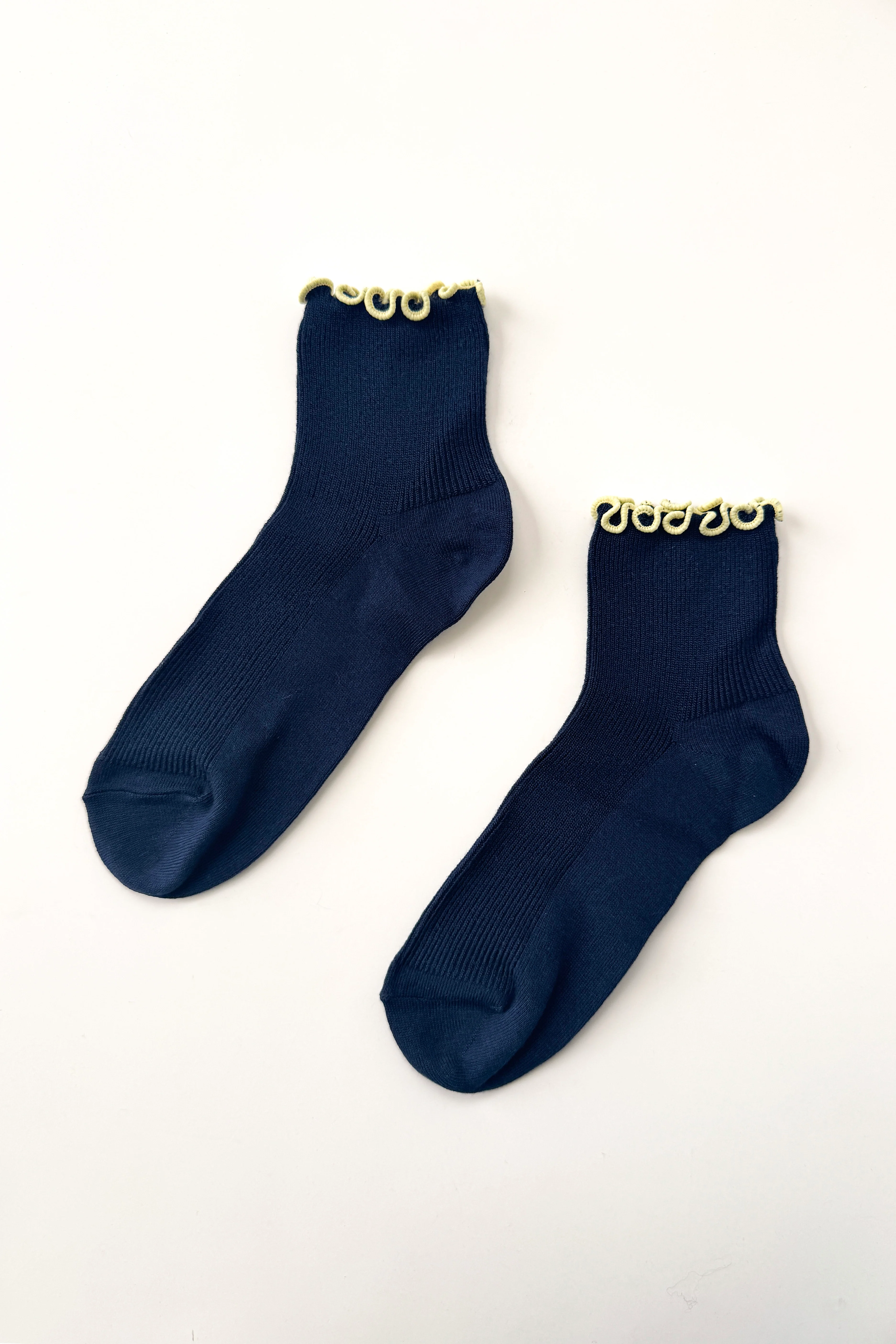 The Petite Ruffled Modal Socks - Navy / Butter - Image 5
