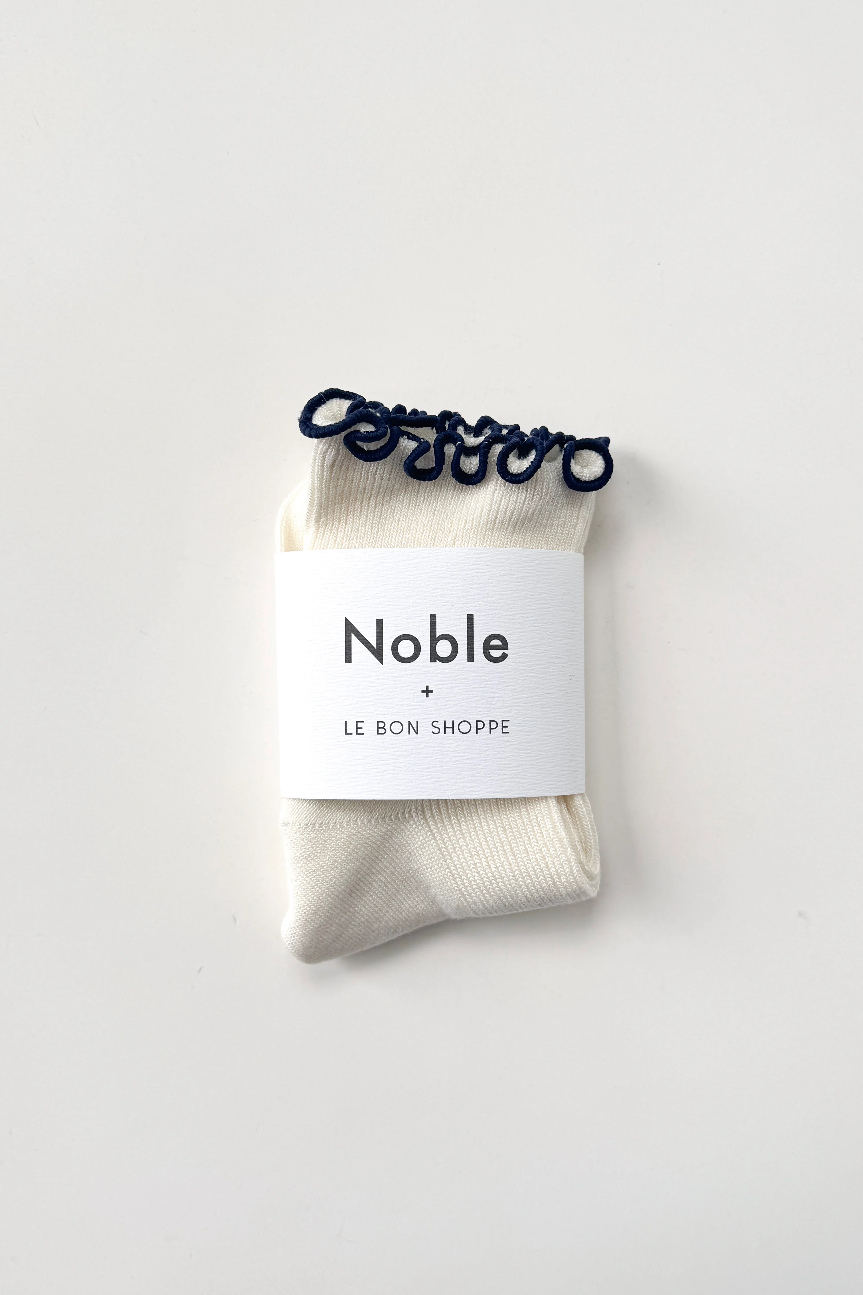 The Petite Ruffled Modal Socks - Soft White / Navy - Image 6